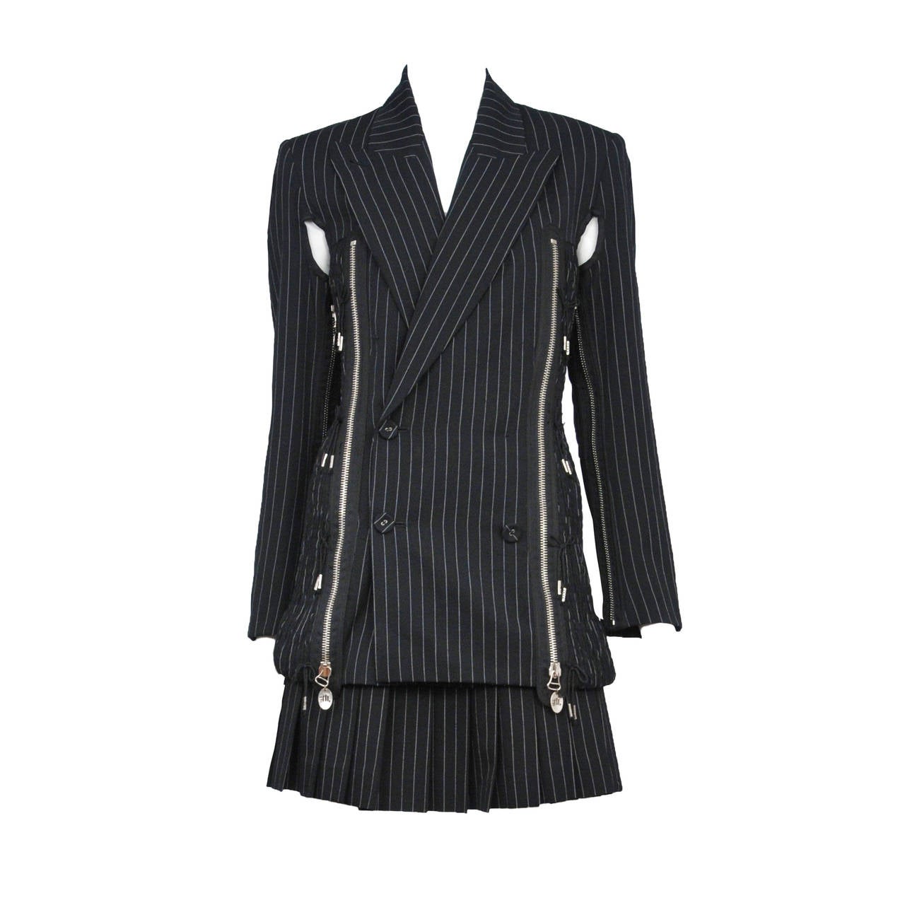 Gaultier Pin Stripe Zipper Suit For Sale