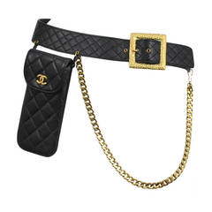 Chanel Leather Quilted Holster Belt w/ Chain