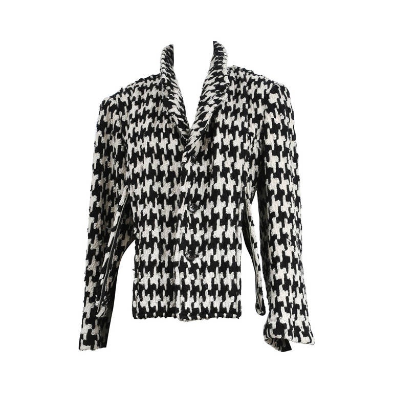 CDG Black and White Houndstooth Wool Jacket at 1stdibs