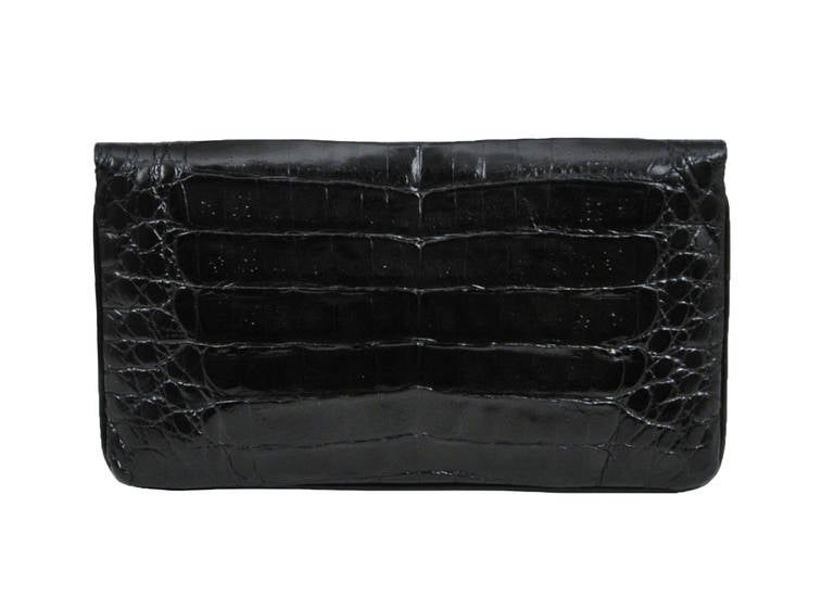 Chanel jet black crocodile fold over clutch with 2