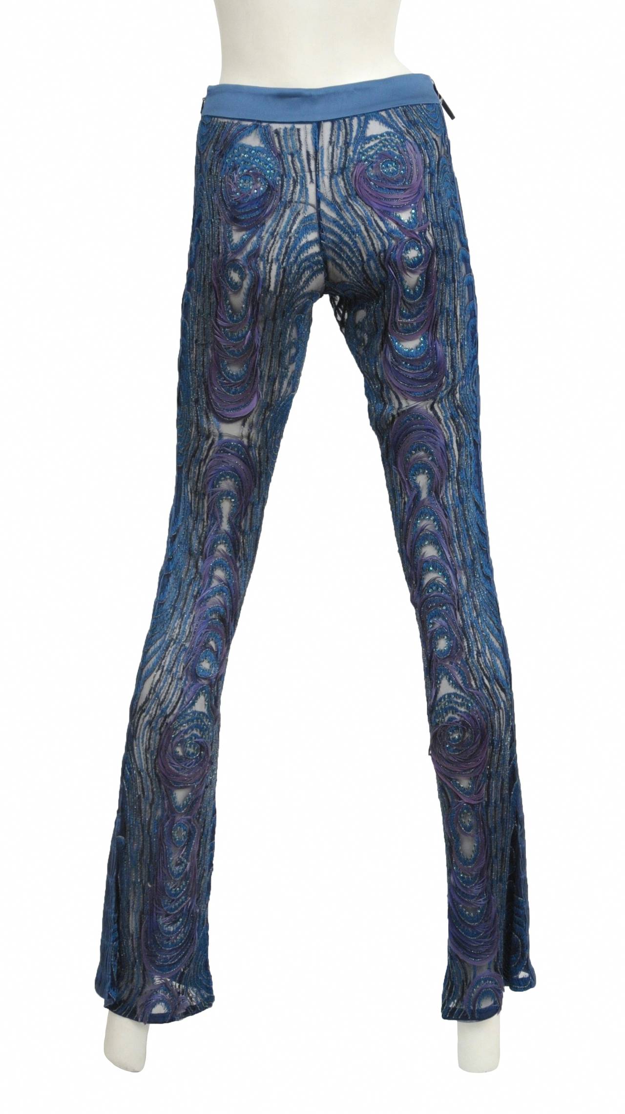 Tom Ford for Gucci Peacock Beaded Pants In Excellent Condition In Los Angeles, CA