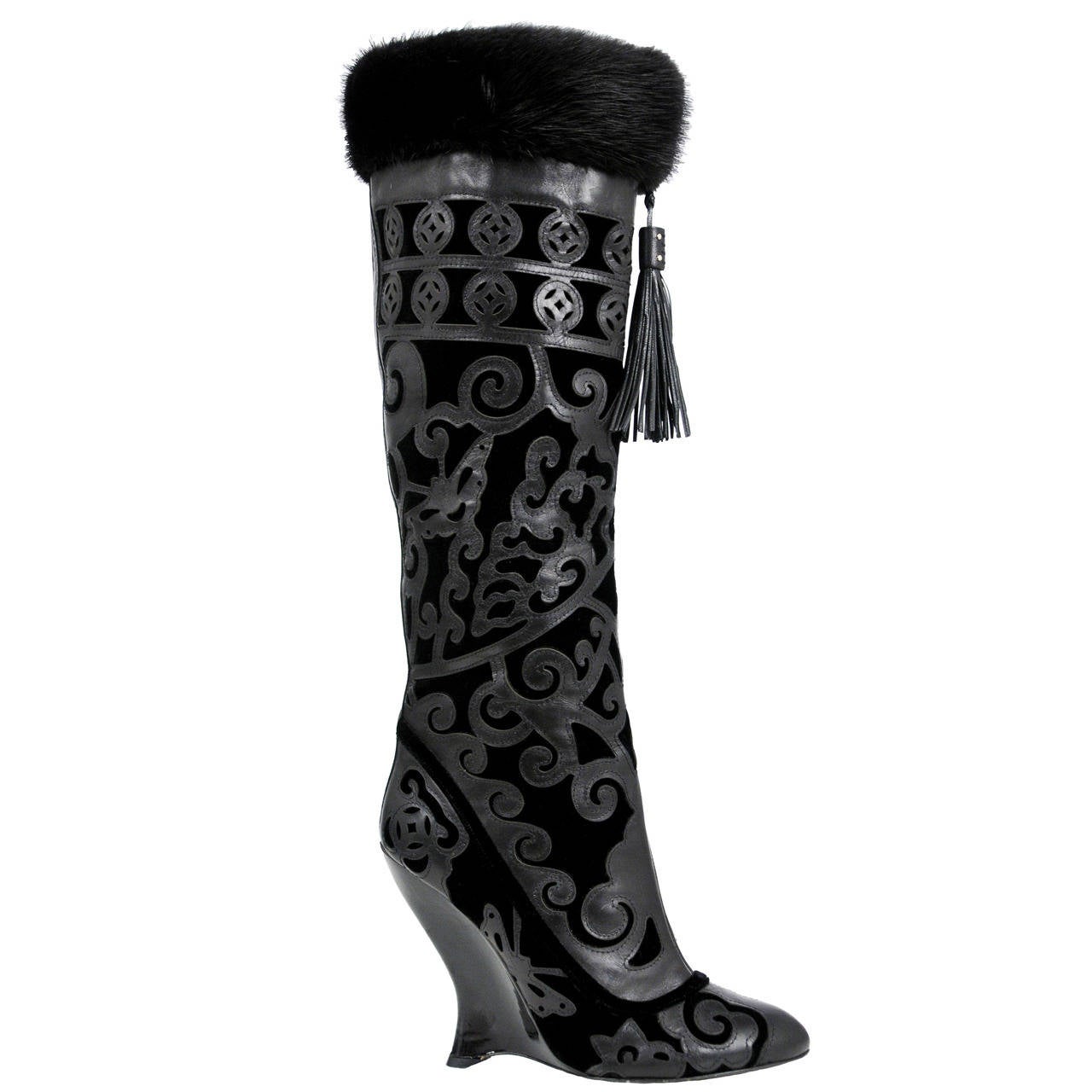 Tom Ford Laser Cut Velvet and Leather Boots