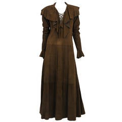 Vintage Tom Ford Olive Brown Suede Lace Up Midi Dress