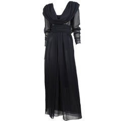 Yves Saint Laurent Navy Sheer Gown