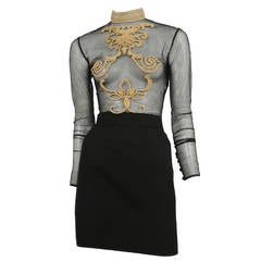 Vintage Christian Dior Mesh Embroidered Bodysuit and Skirt