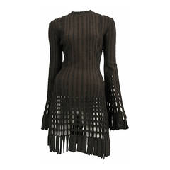 Alaia Brown Wool Cut Out Dress with Fringe