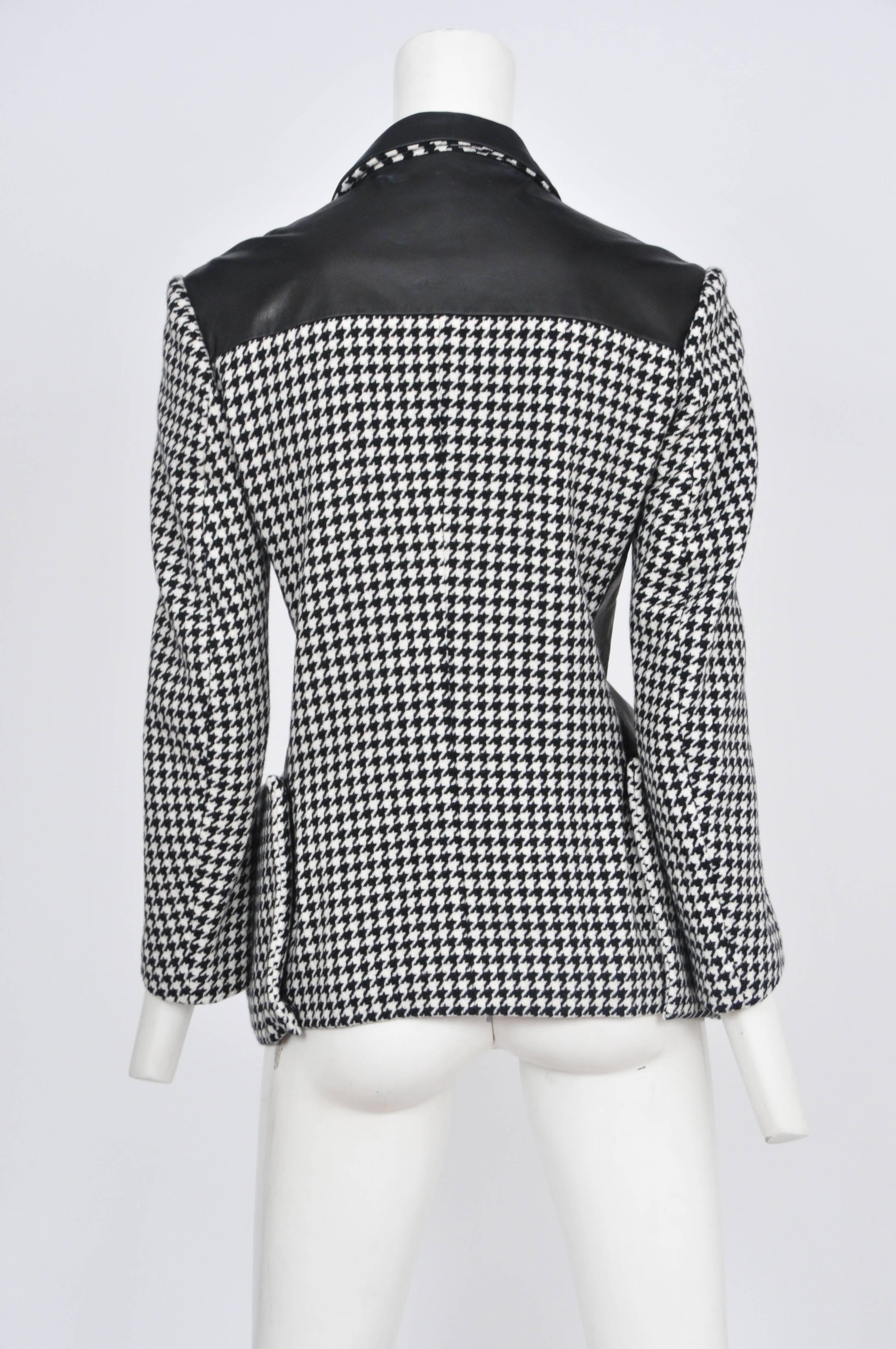 Yohji Houndstooth and Leather Jacket  In Excellent Condition In Los Angeles, CA