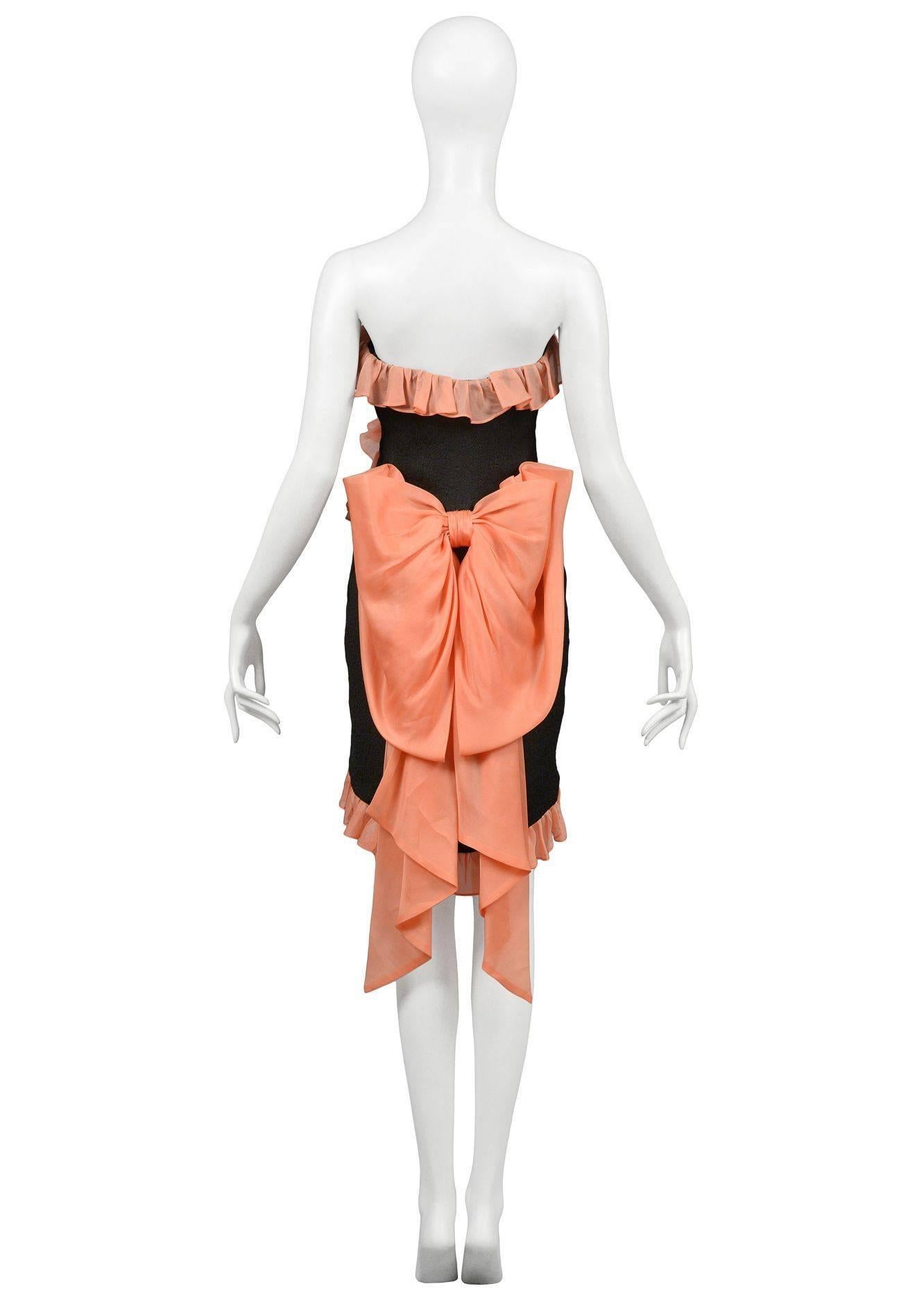 Black Yves Saint Laurent Peach Ruffle Cocktail Dress 