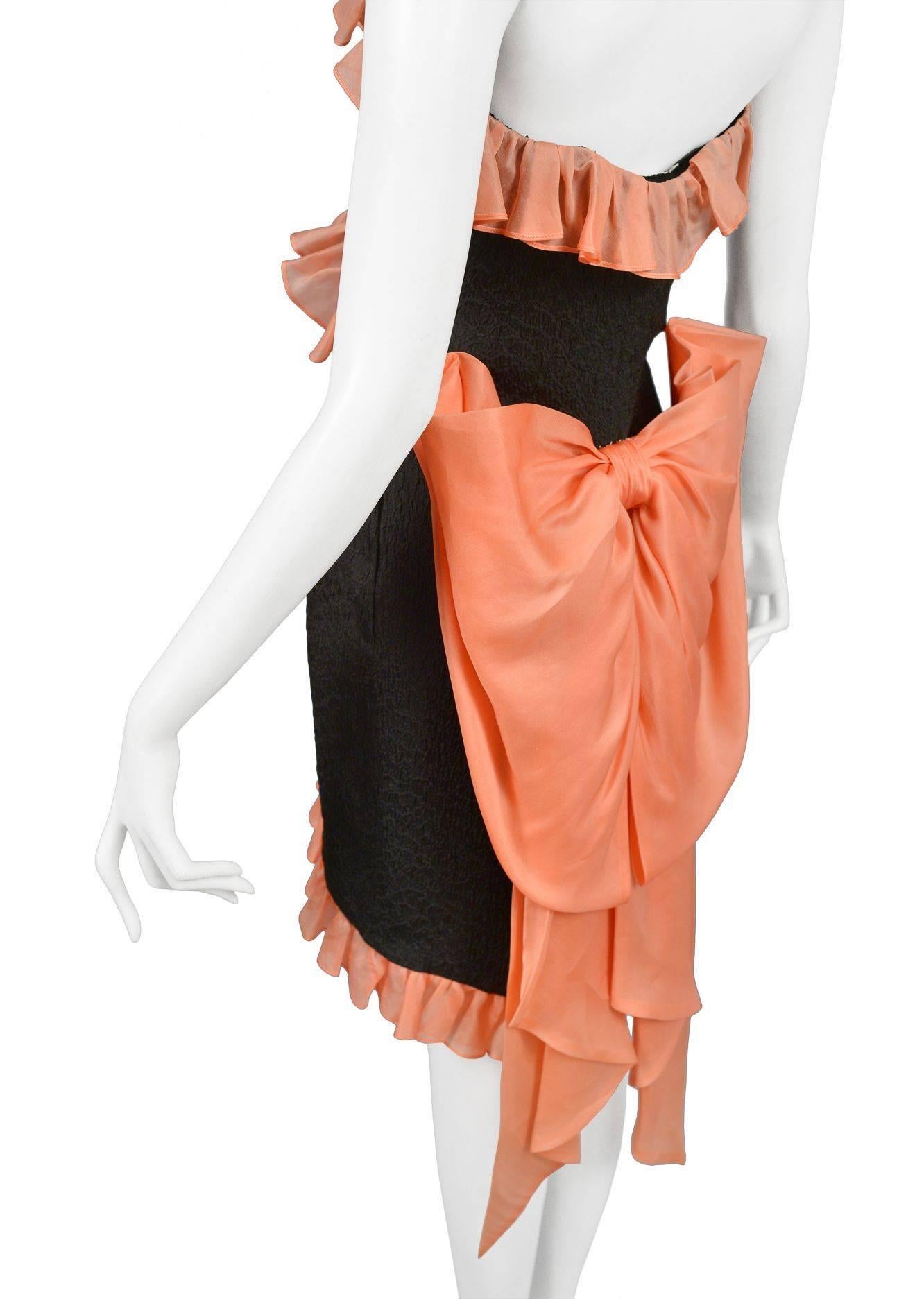 Yves Saint Laurent Peach Ruffle Cocktail Dress  In Excellent Condition In Los Angeles, CA