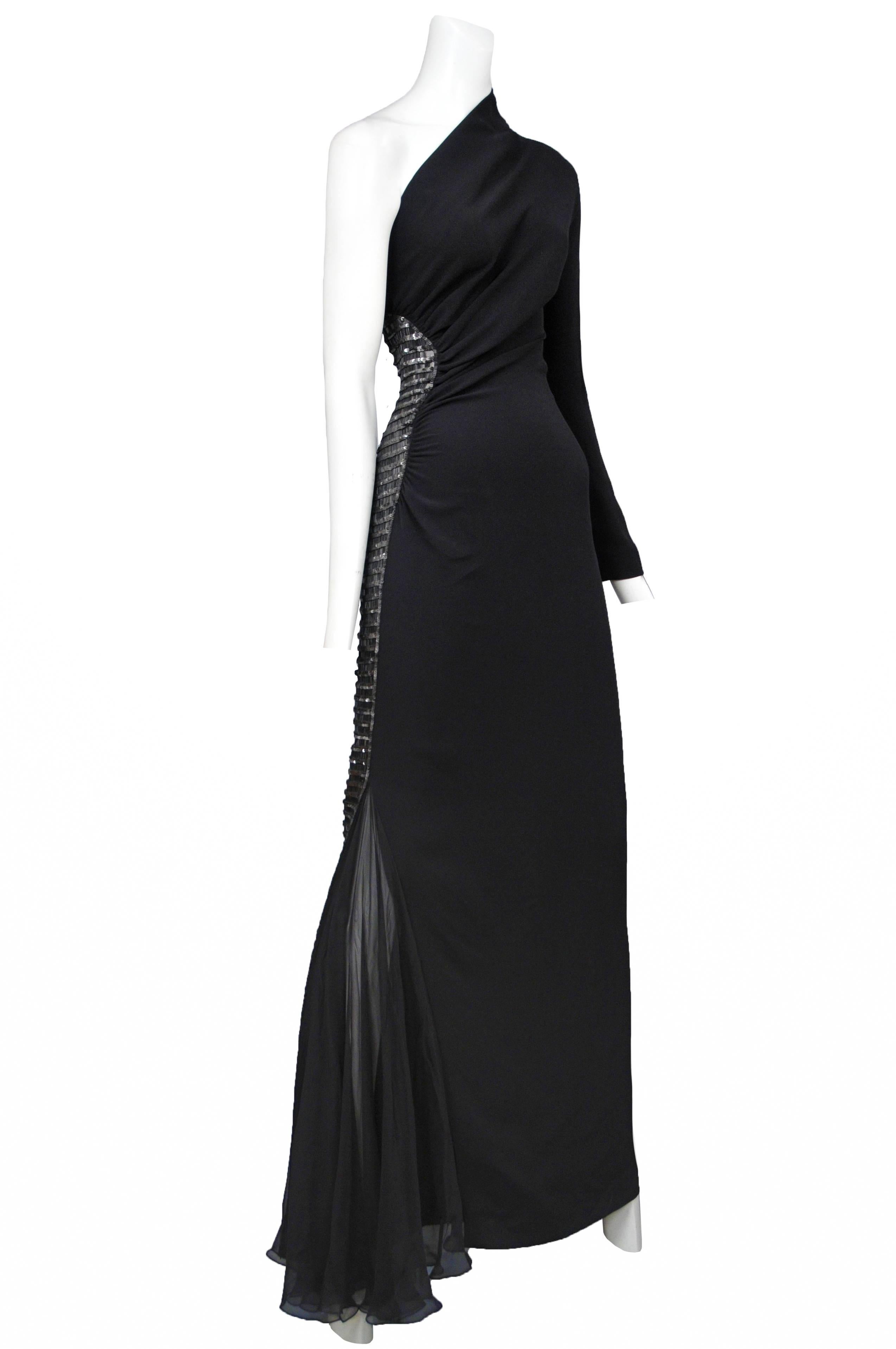 Ferre Black Asymmetrical Beaded Gown  In Excellent Condition In Los Angeles, CA
