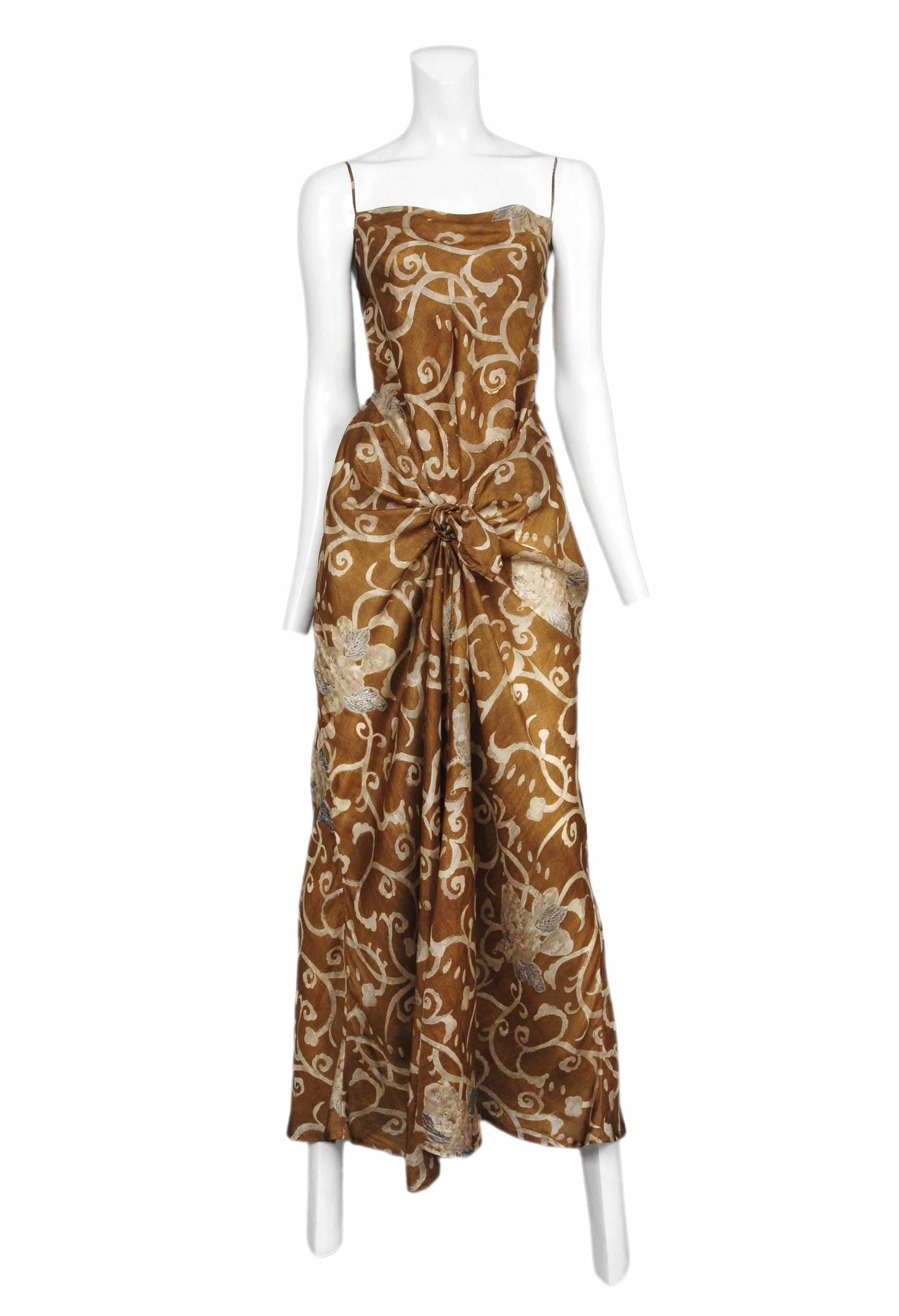 Dries Van Notten 100% silk printed floral slip dress gown with tie front. 