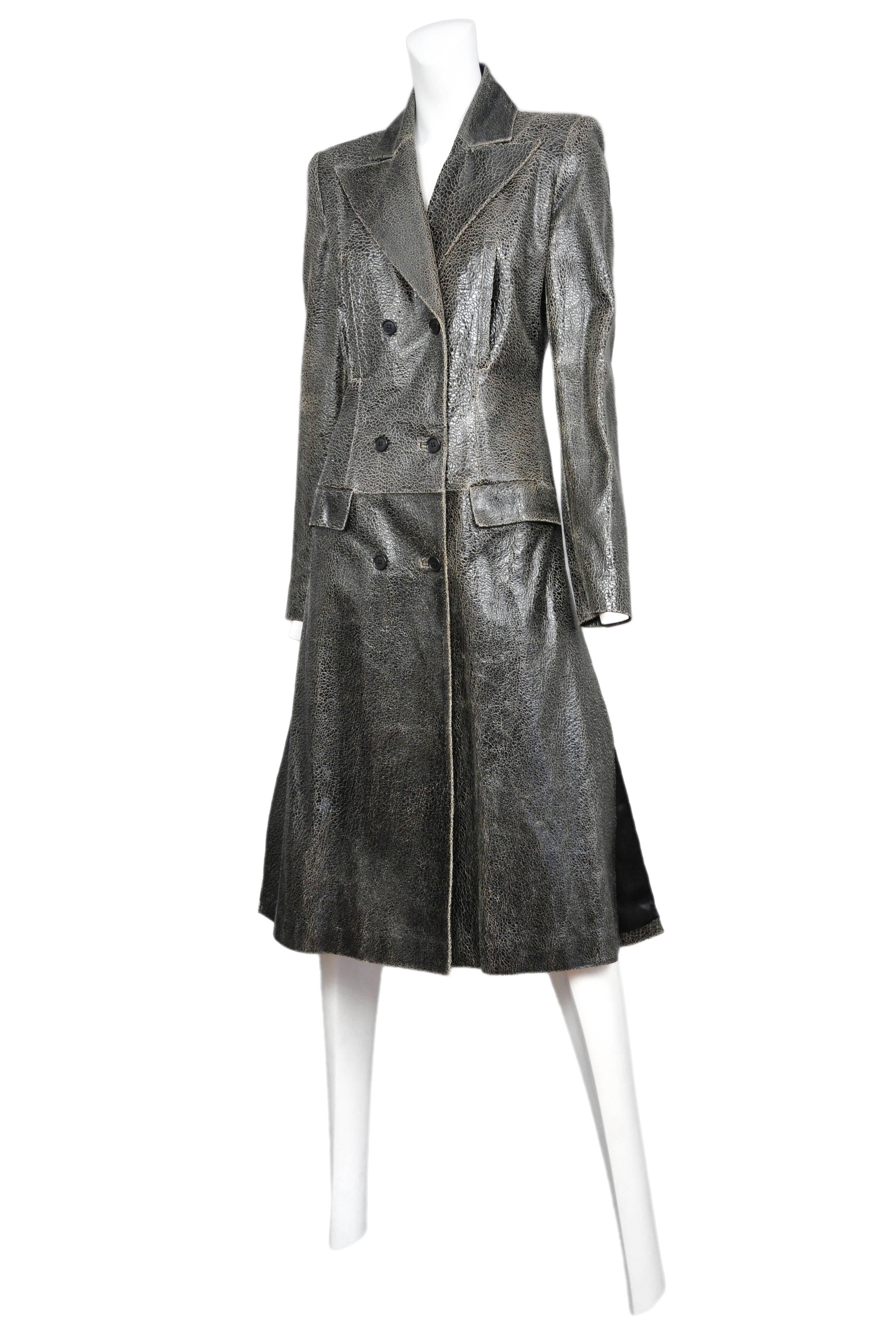 Gray McQueen Overlook Crackled Leather Coat 
