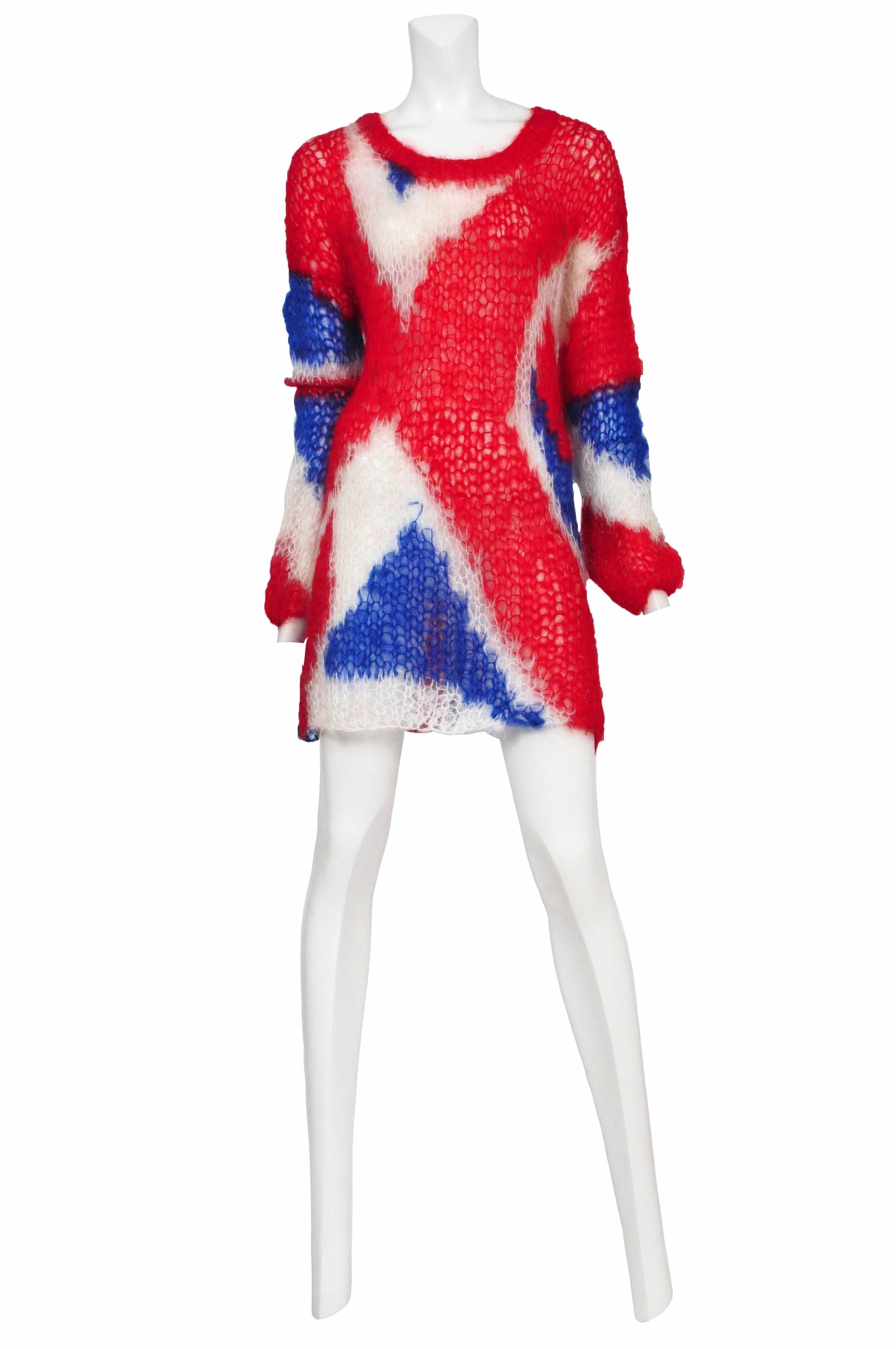 Red, white and blue Union Jack mohair sweater. Look #15. The Girl Who Lived In The Tree collection AW 2008. 

Please contact for additional information or photos.