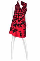 McQueen Red Satin Bird Motif Dress
