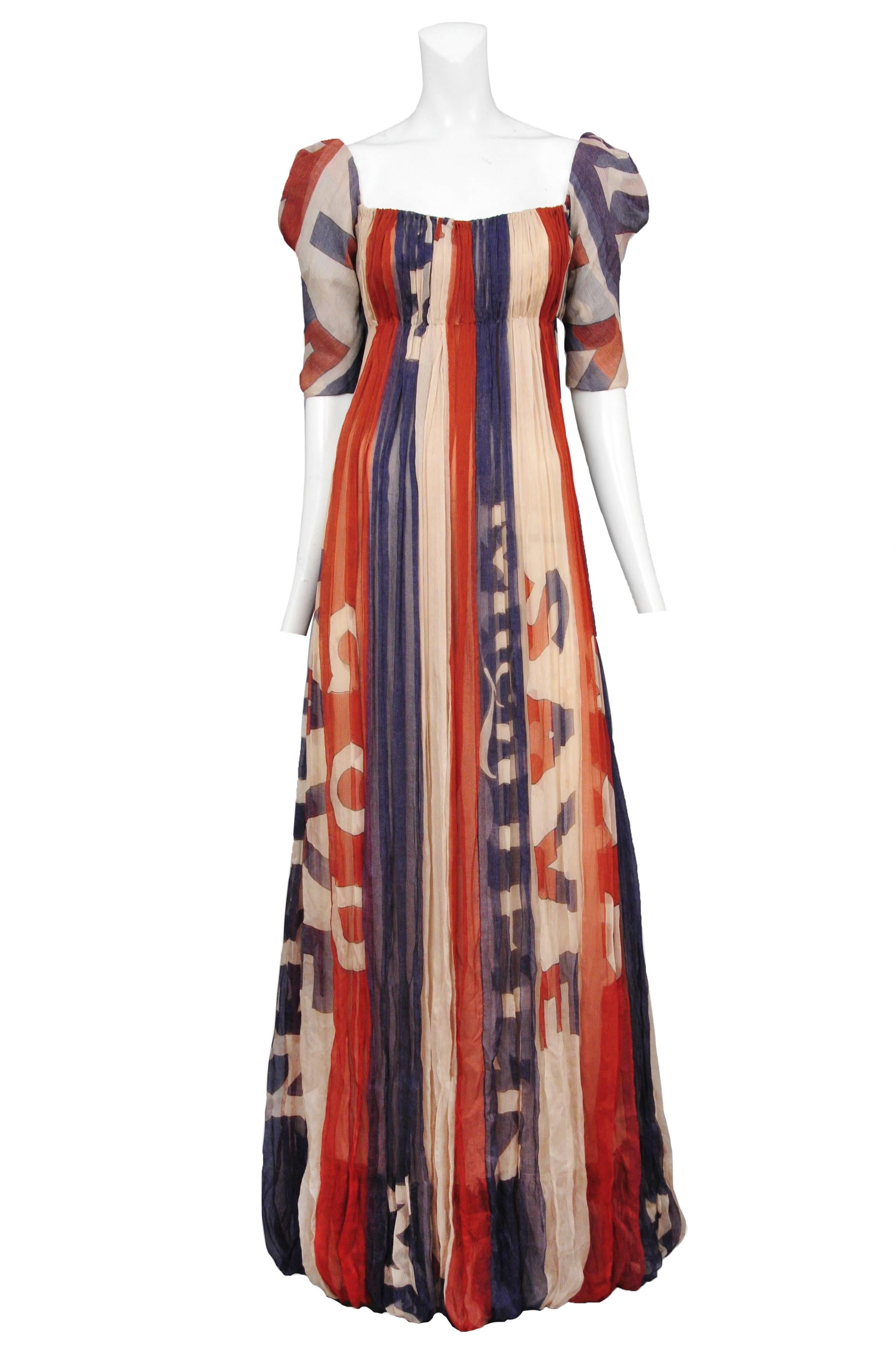 Muted red, white and blue flag gown with 