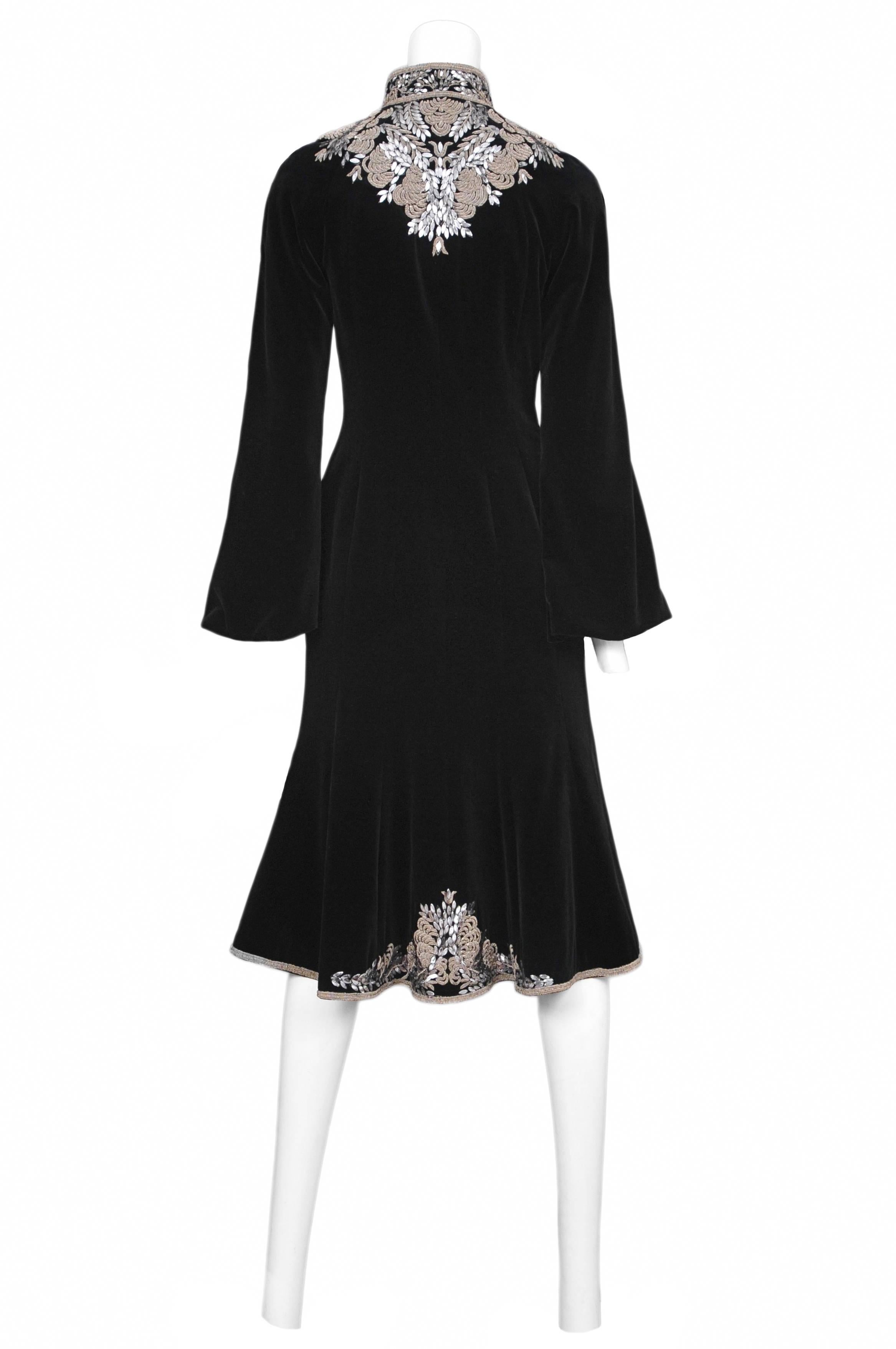 Black McQueen Embroidered Velvet Coat