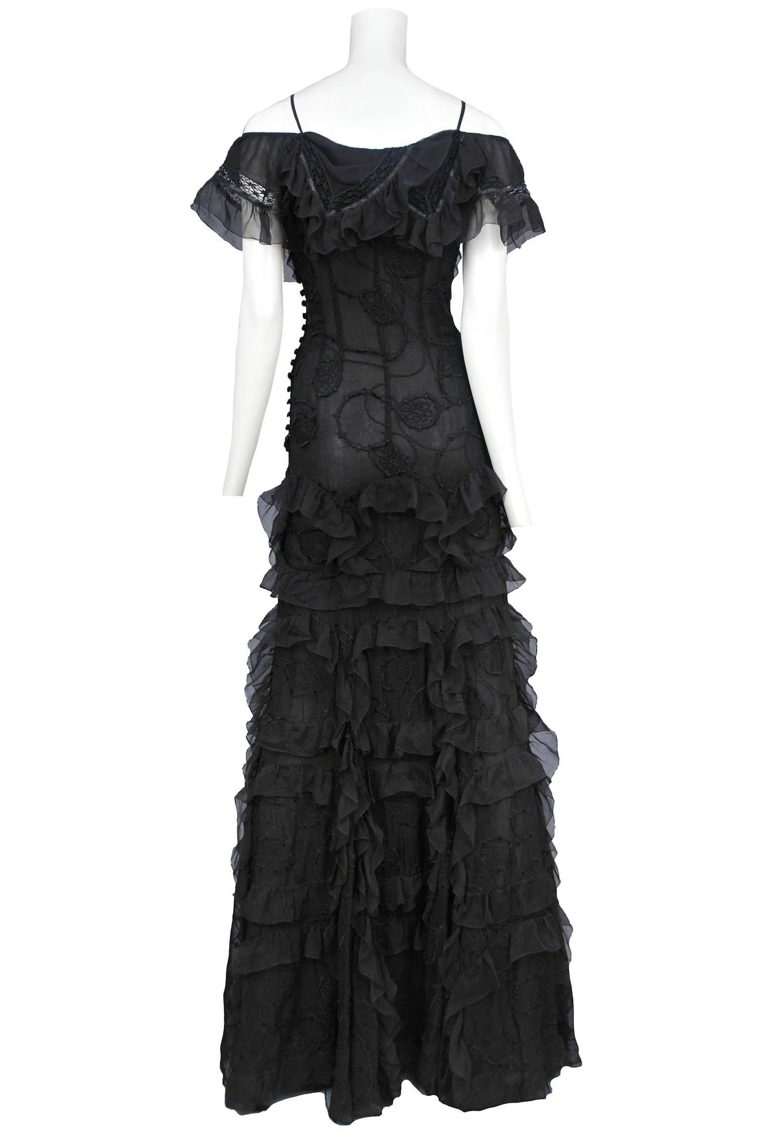 John Galliano Black Ruffle Gown In Excellent Condition In Los Angeles, CA