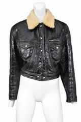 Jean Paul Gaultier Black Patent Shearling Jacket