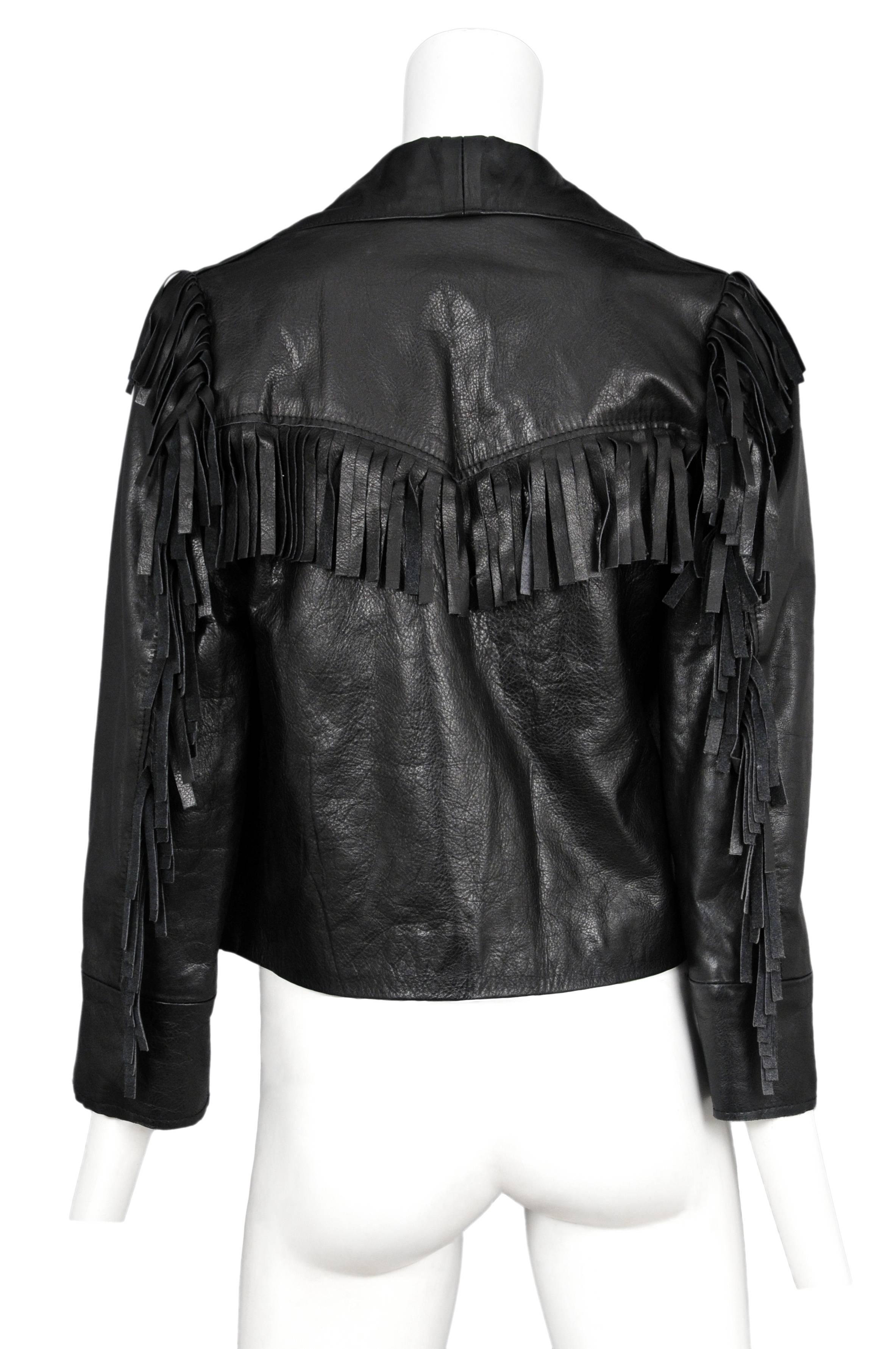 Women's Margiela Black Leather Fringe Jacket