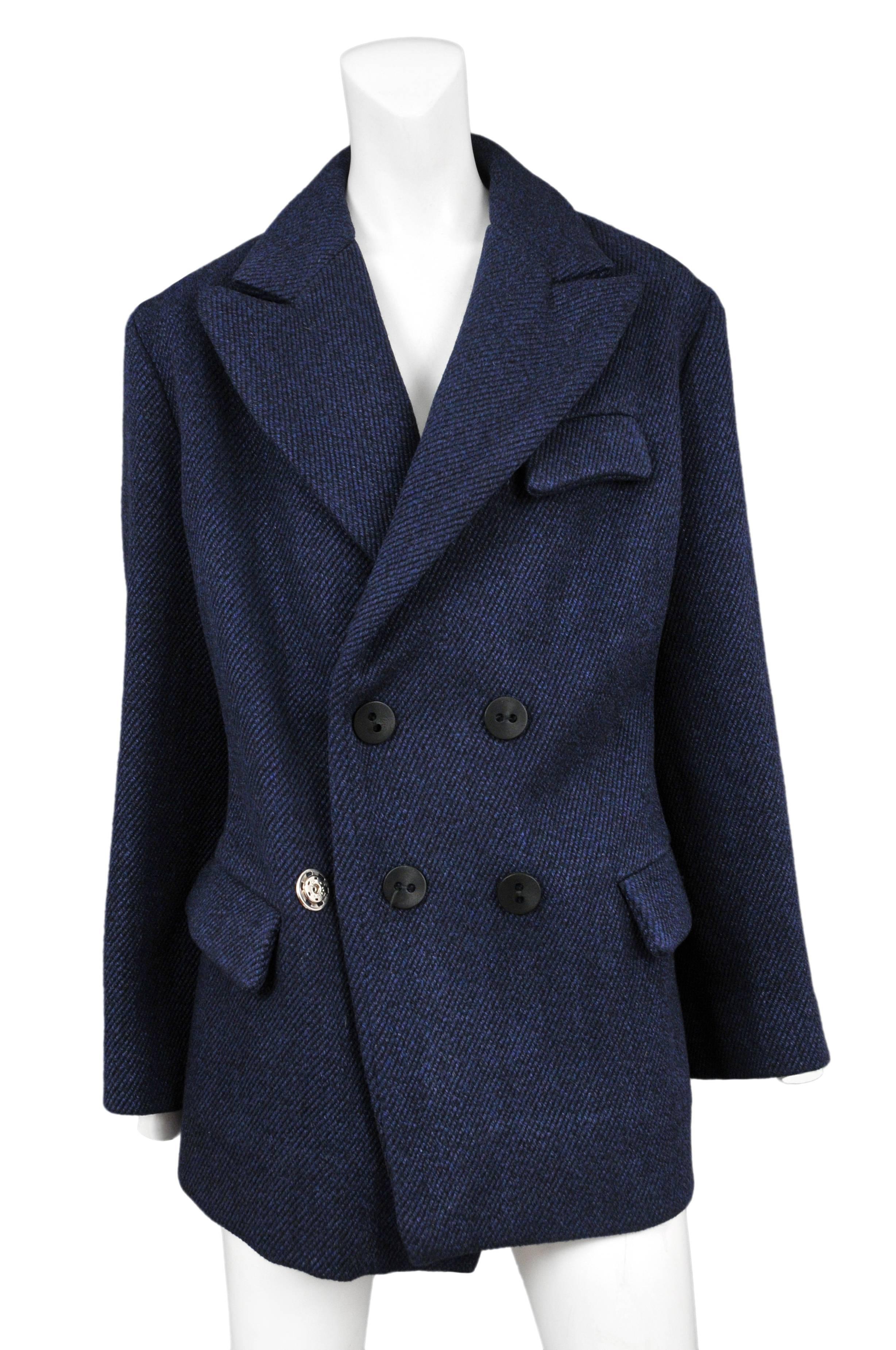 Vintage Maison Martin Margiela blue wool oversized jacket with large snaps at front and breast and side pockets. From the Doll Collection Autumn / Winter 1994-95.

Please inquire for additional images.