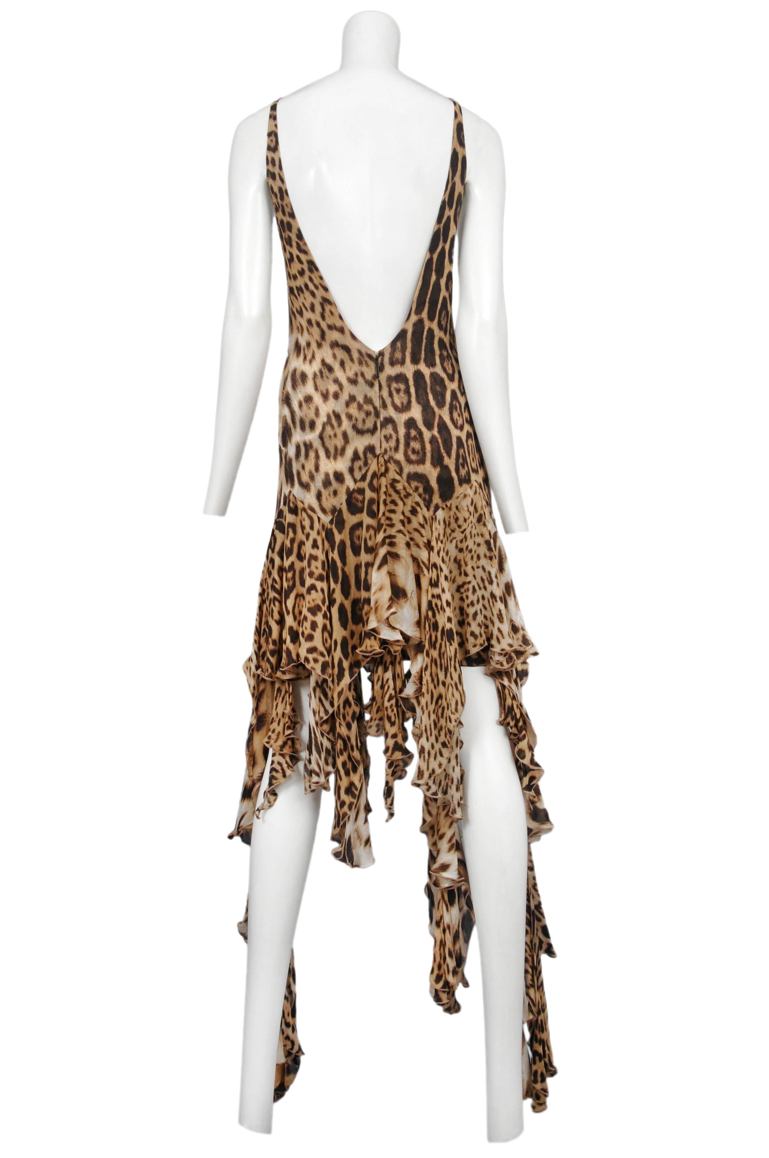 Brown Cavalli Leopard Ruffle Train Gown