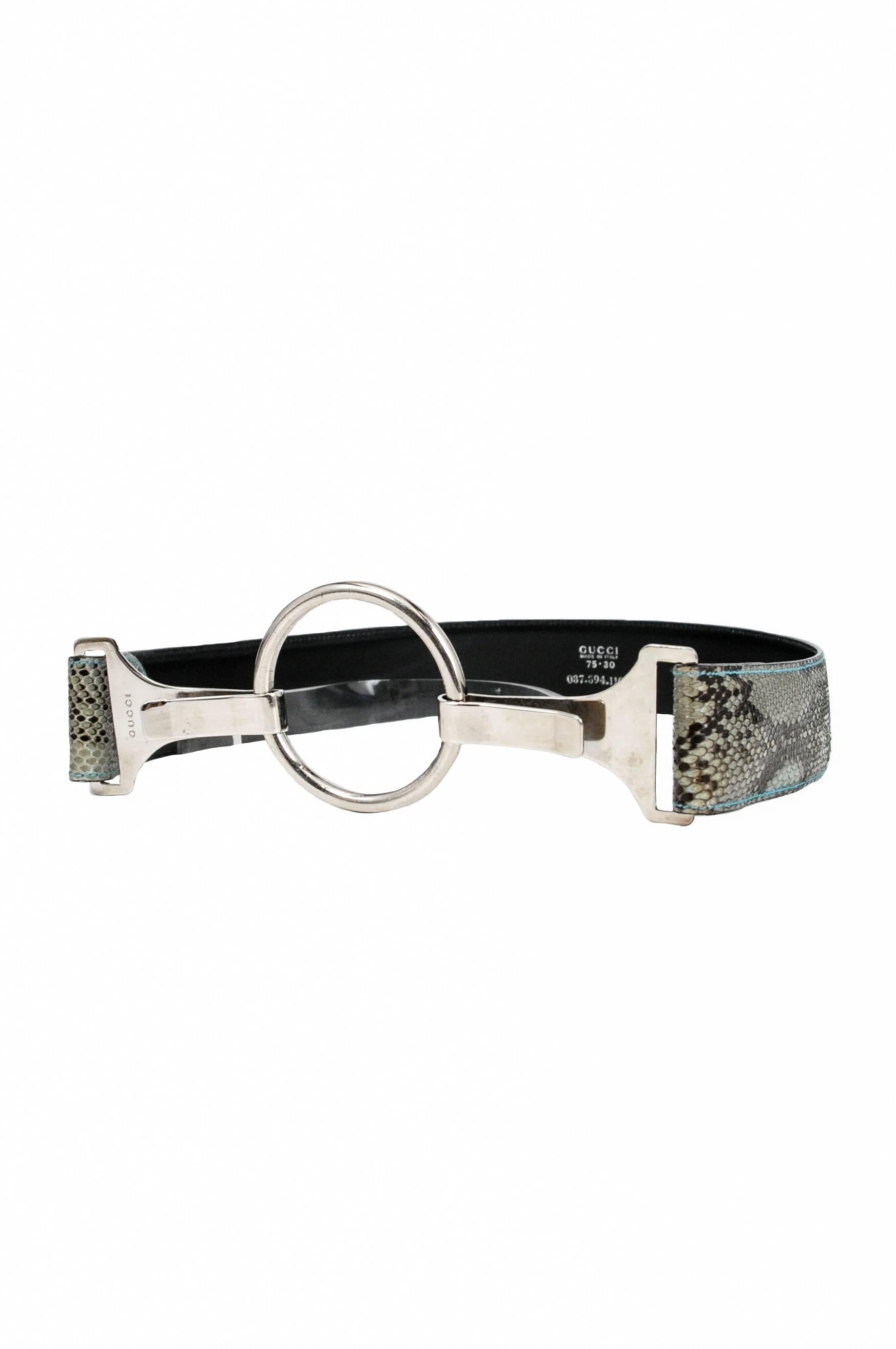Vintage Tom Ford for Gucci blue snakeskin belt with silver metal colored hardware.
Please inquire for additional images.