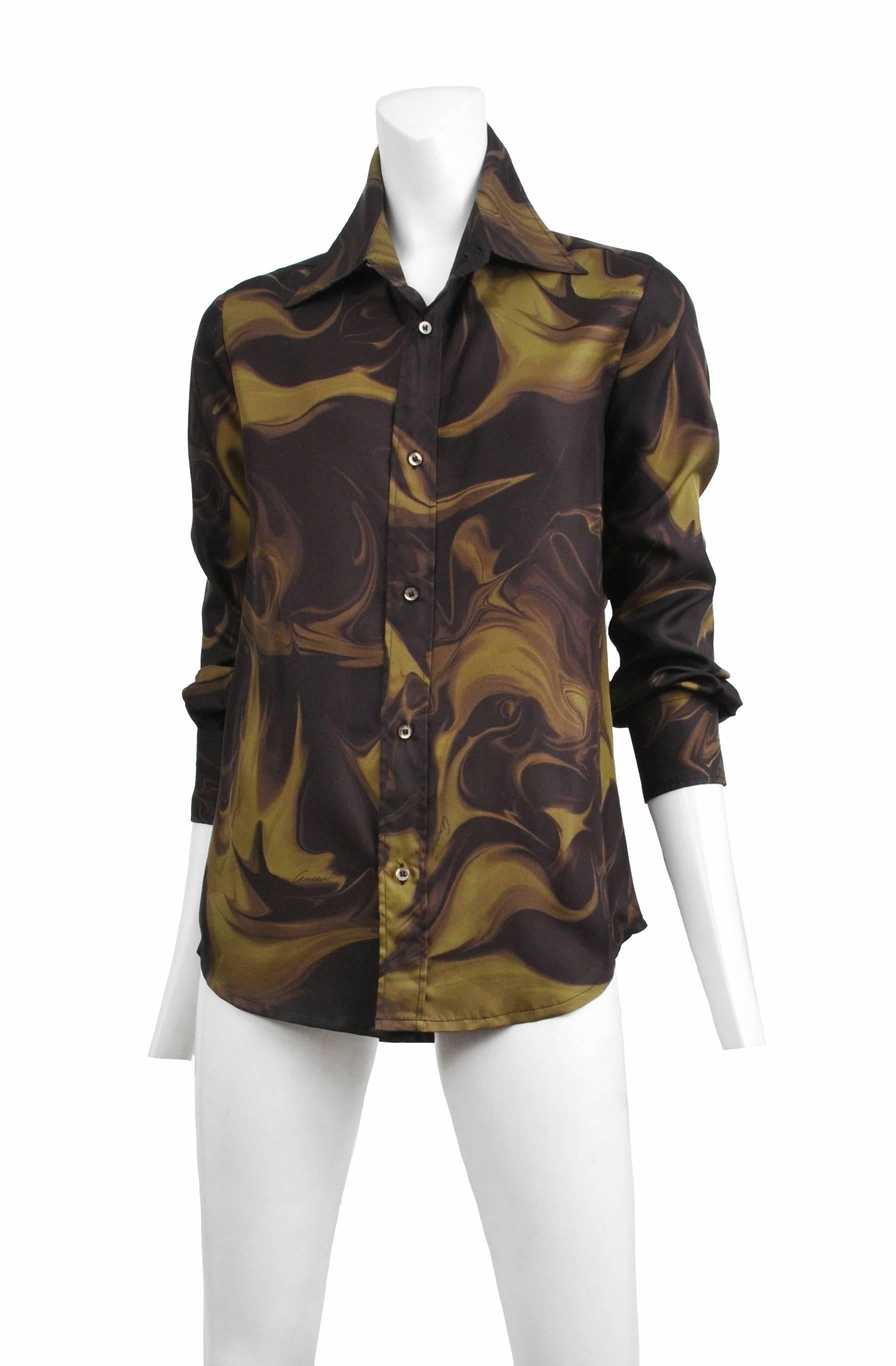 Vintage Tom Ford for Gucci silk marble print button up shirt. Circa 2000.
Please inquire for additional images.