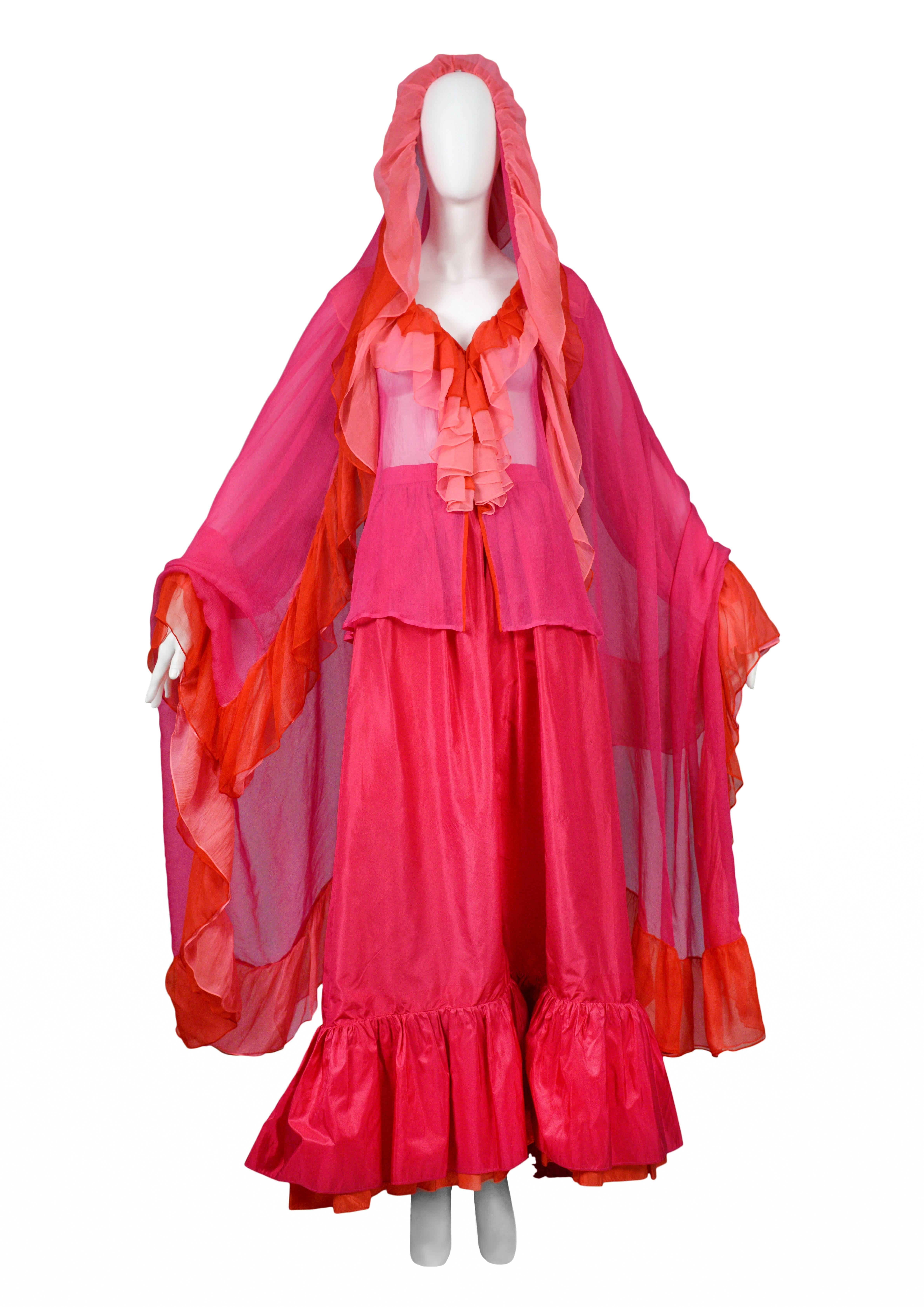 Yves Saint Laurent Red & Pink Chiffon Ensemble In Excellent Condition In Los Angeles, CA