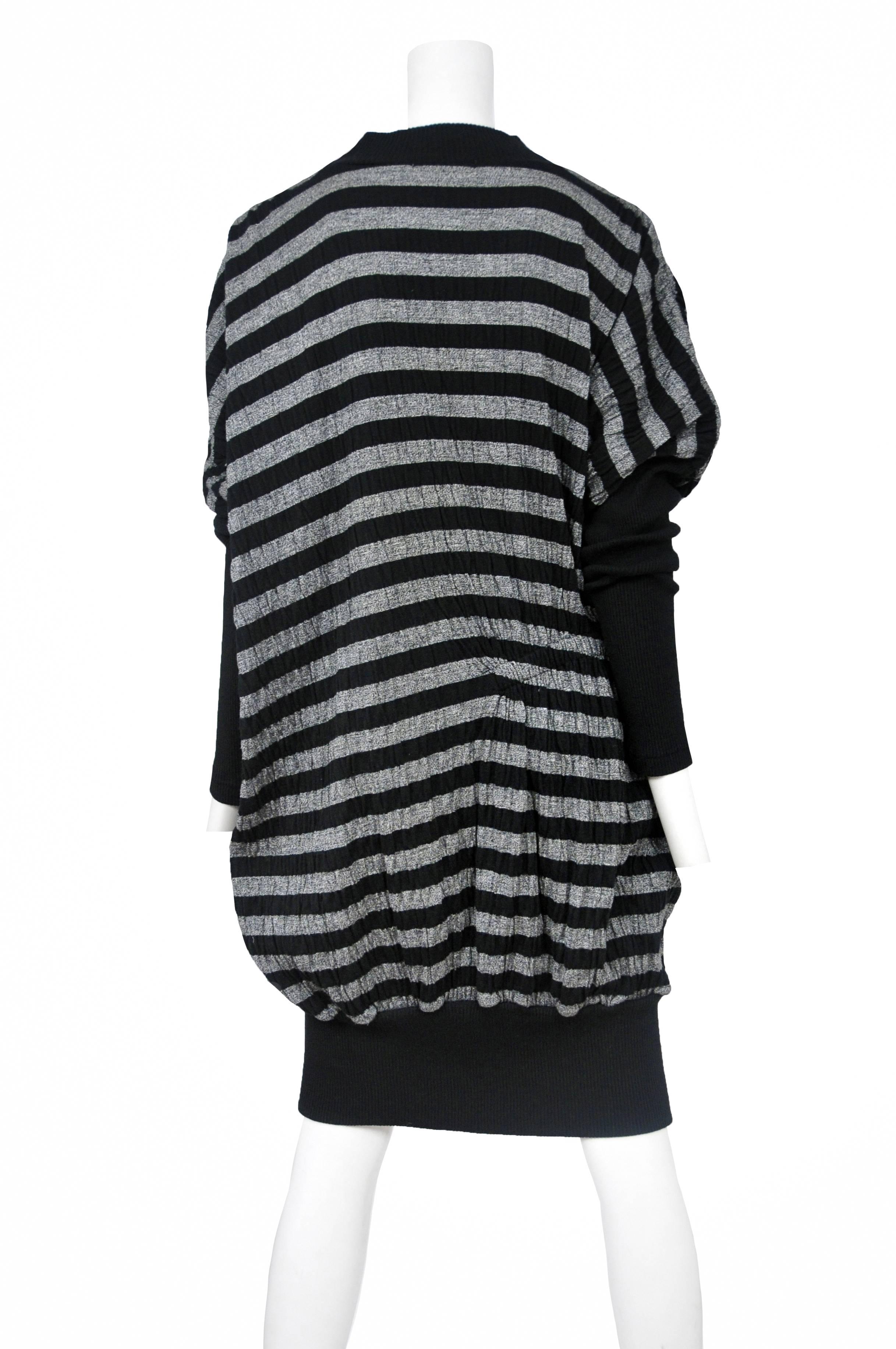 Miyake Black & Grey Stripe Dress In Excellent Condition In Los Angeles, CA