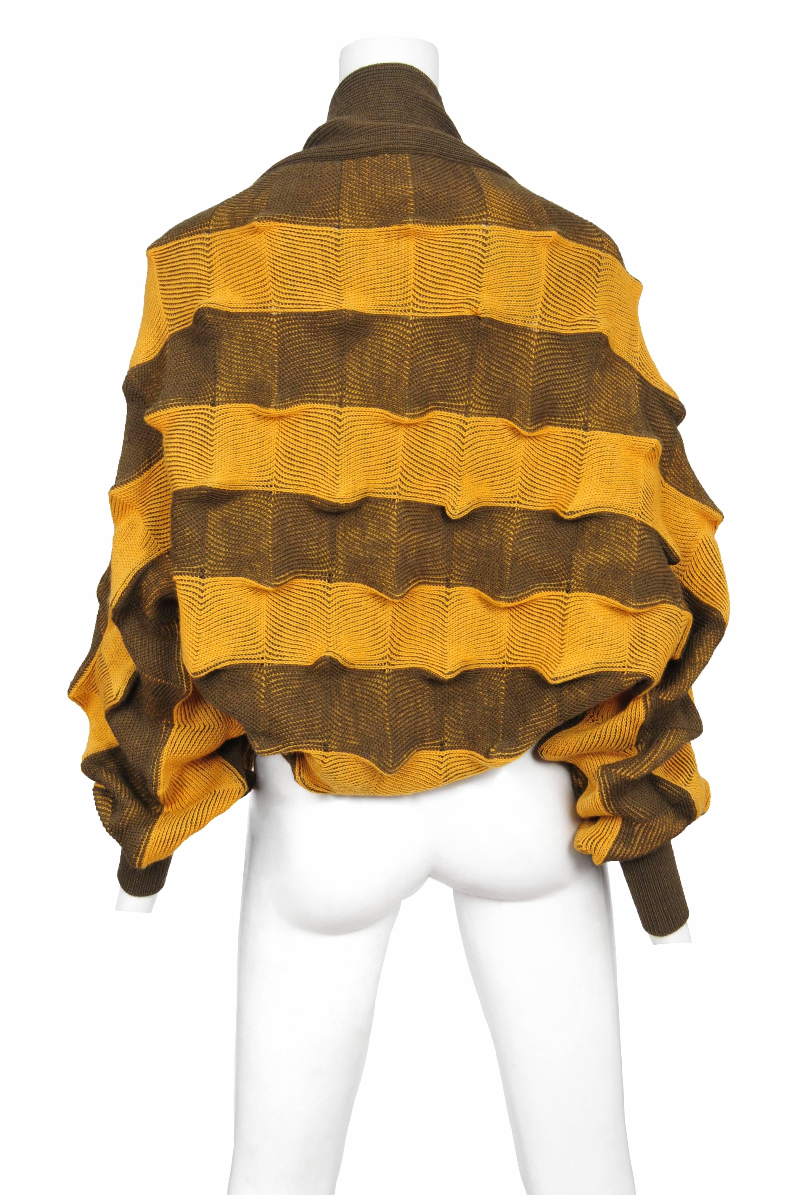 Miyake Yellow & Olive Chevron Shrug In Excellent Condition In Los Angeles, CA
