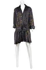 Balenciaga Black Satin Printed Robe Dress 2007