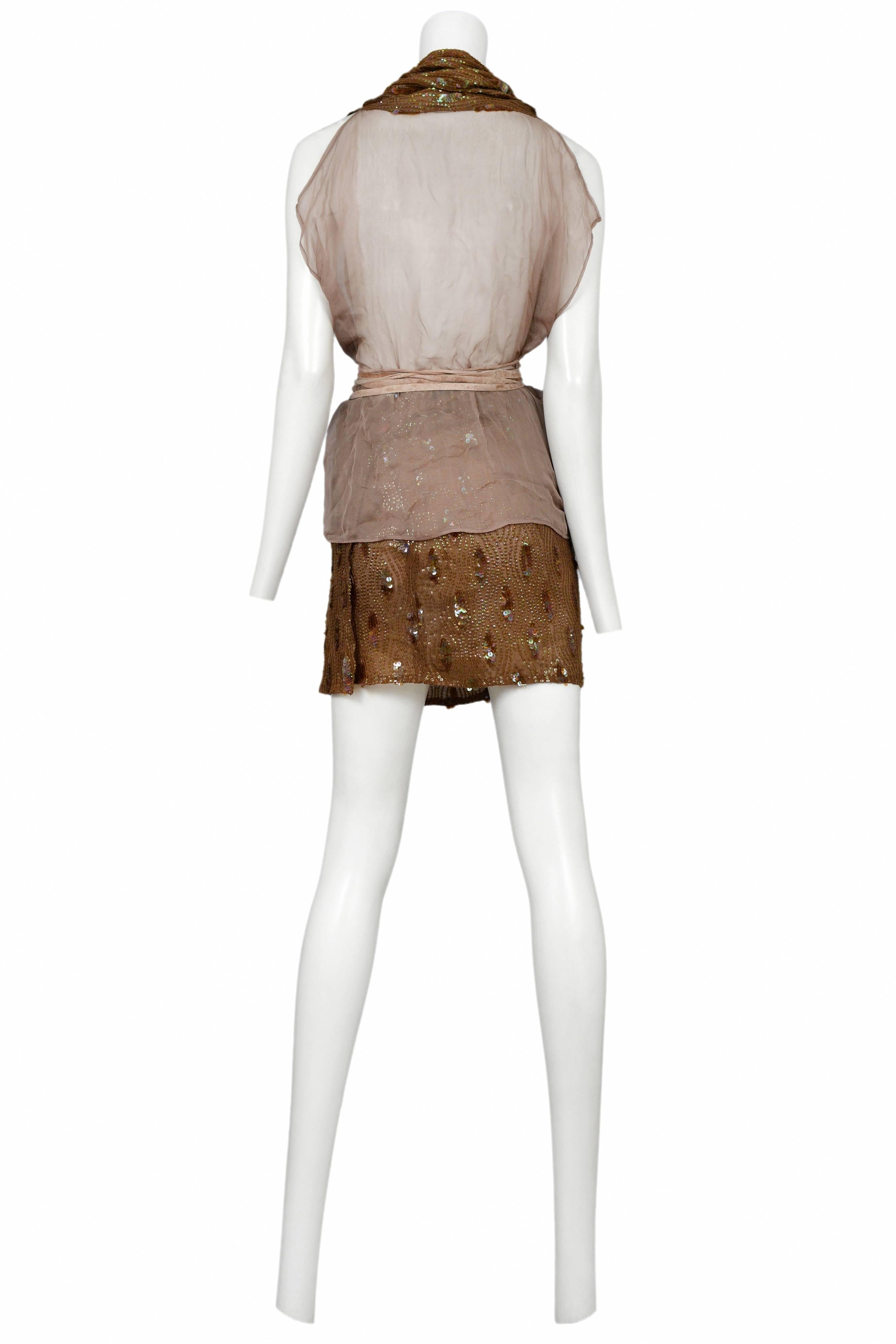 Ann Demeulemeester Brown Sequin Ensemble In Excellent Condition In Los Angeles, CA