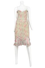Chloe Green & Pink Feather Print Slip Dress 1999