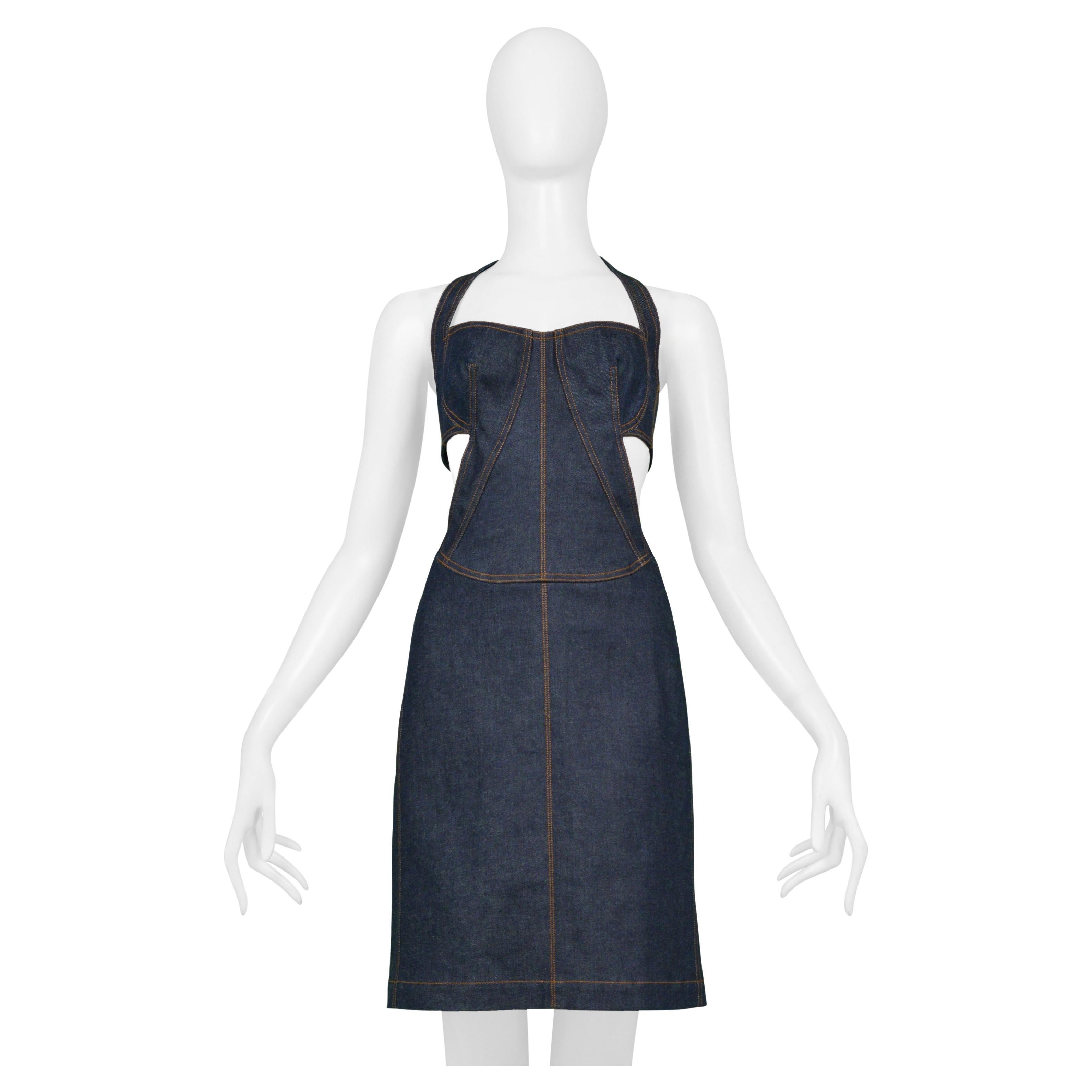 Alaia 1986 Reissued Blue Denim Cutout Dress en vente