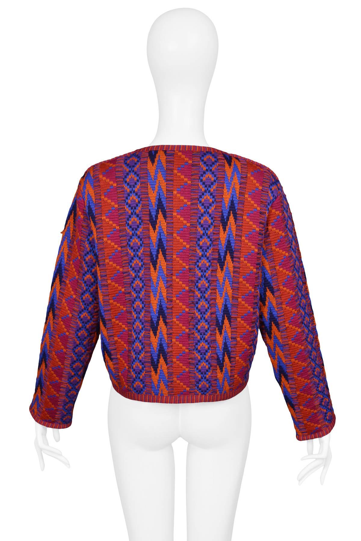 Yves Saint Laurent Purple & Fuchsia Tribal Knit Jacket In Excellent Condition In Los Angeles, CA
