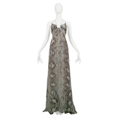 Roberto Cavalli Blue & Grey Snake Print Evening Gown With Silver Hardware 2011