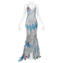 Vintage Roberto Cavalli Multicolor Stained Glass Print Gown With Cutout Slashes 2004