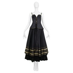 Yves Saint Laurent Ysl Black & Gold Corset Top & Fancy Peasant Skirt 1970s
