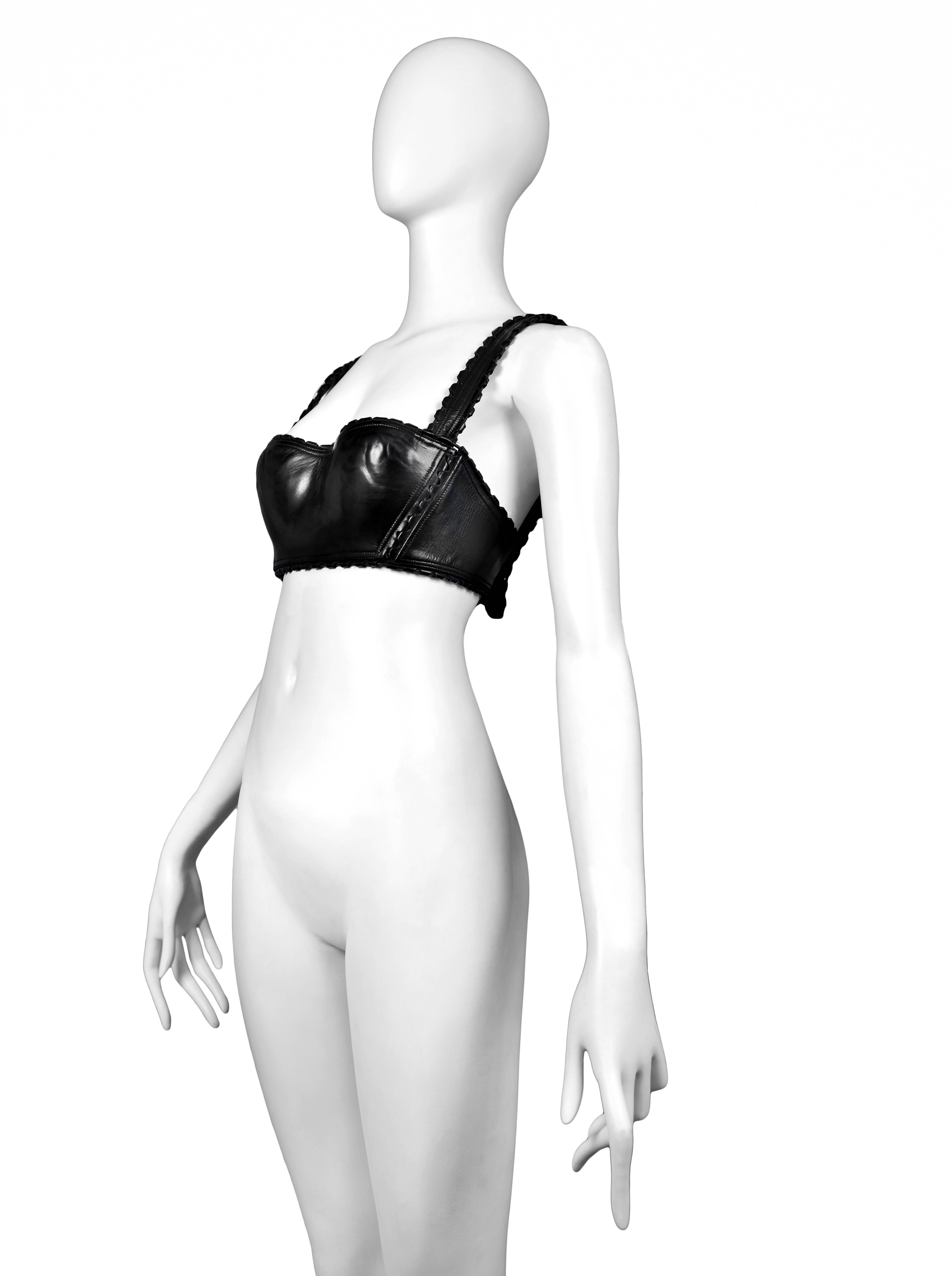 Alaia Black Leather Bra 1993 In Excellent Condition In Los Angeles, CA