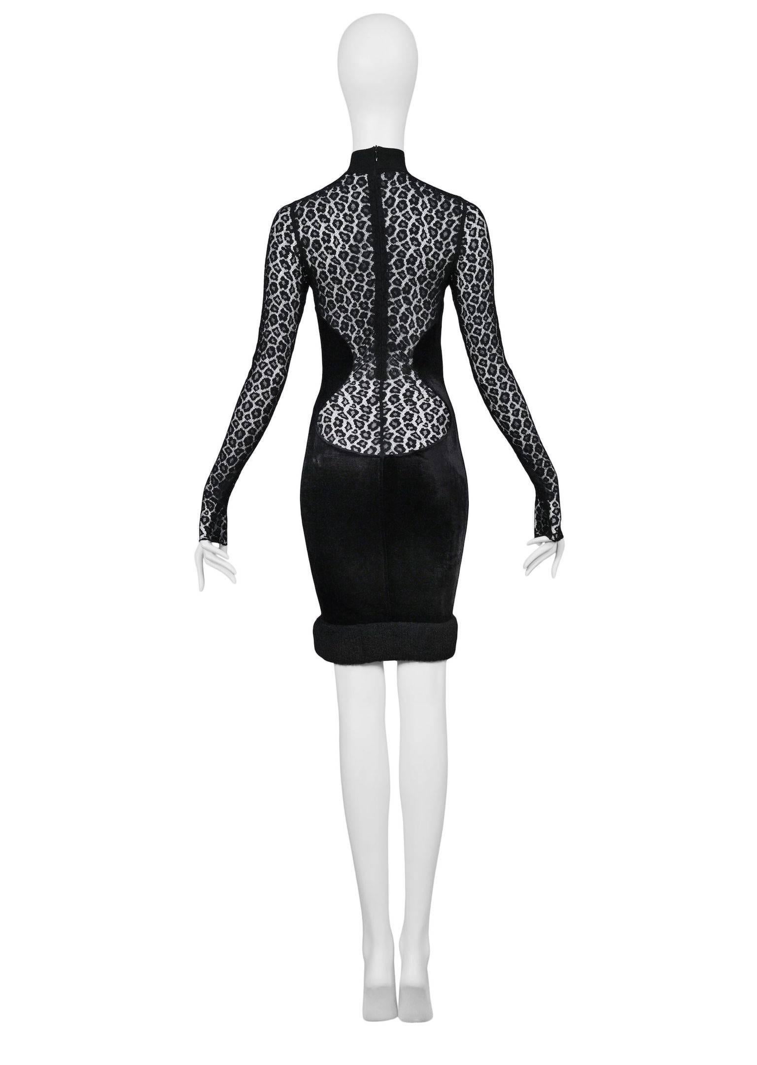 Black Alaia Velvet and Leopard Lace Dress 1991
