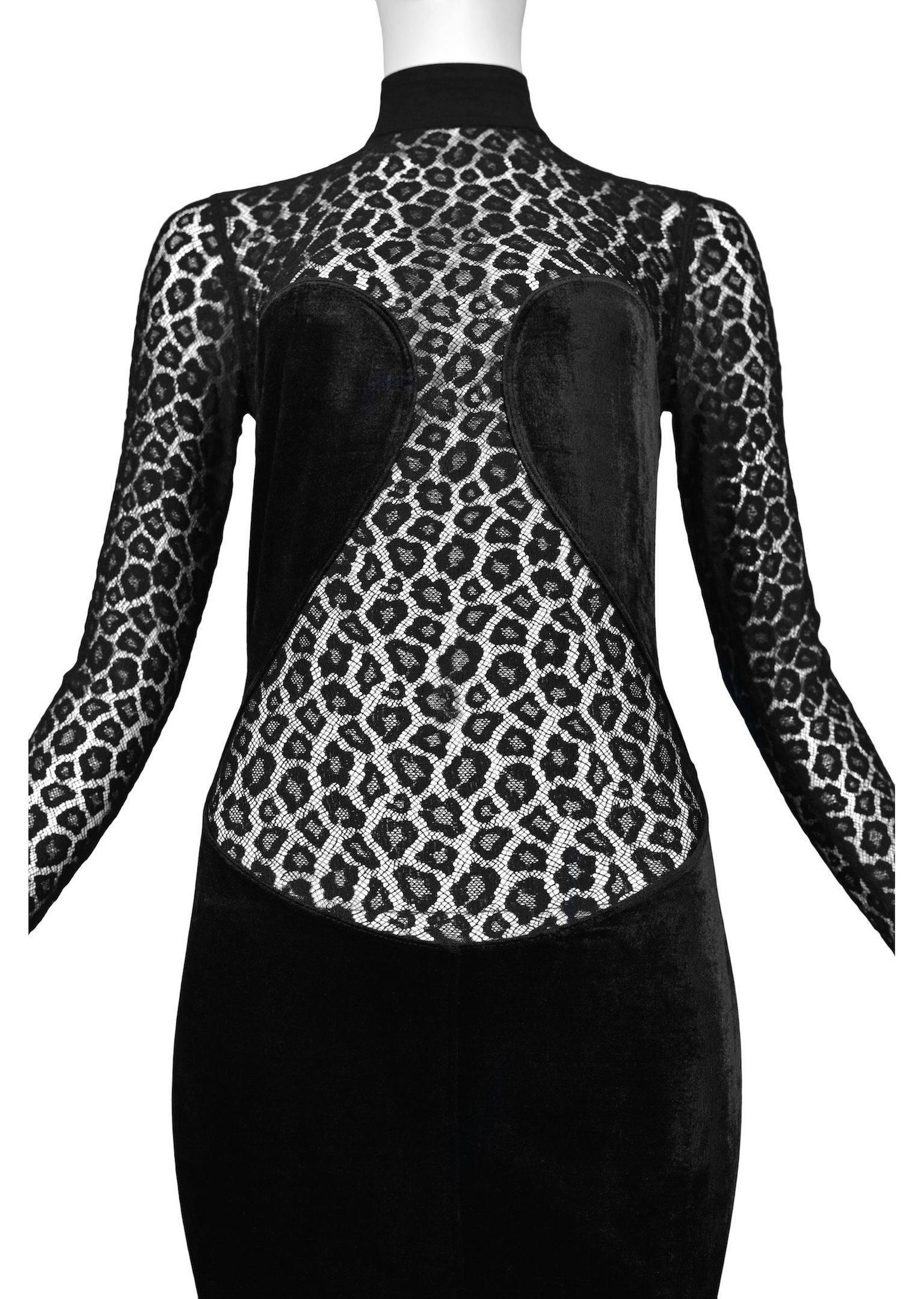 Women's Alaia Velvet and Leopard Lace Dress 1991