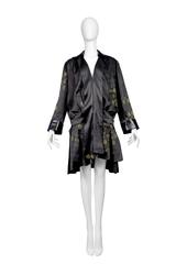 Balenciaga Black Satin Printed Robe Dress 2007