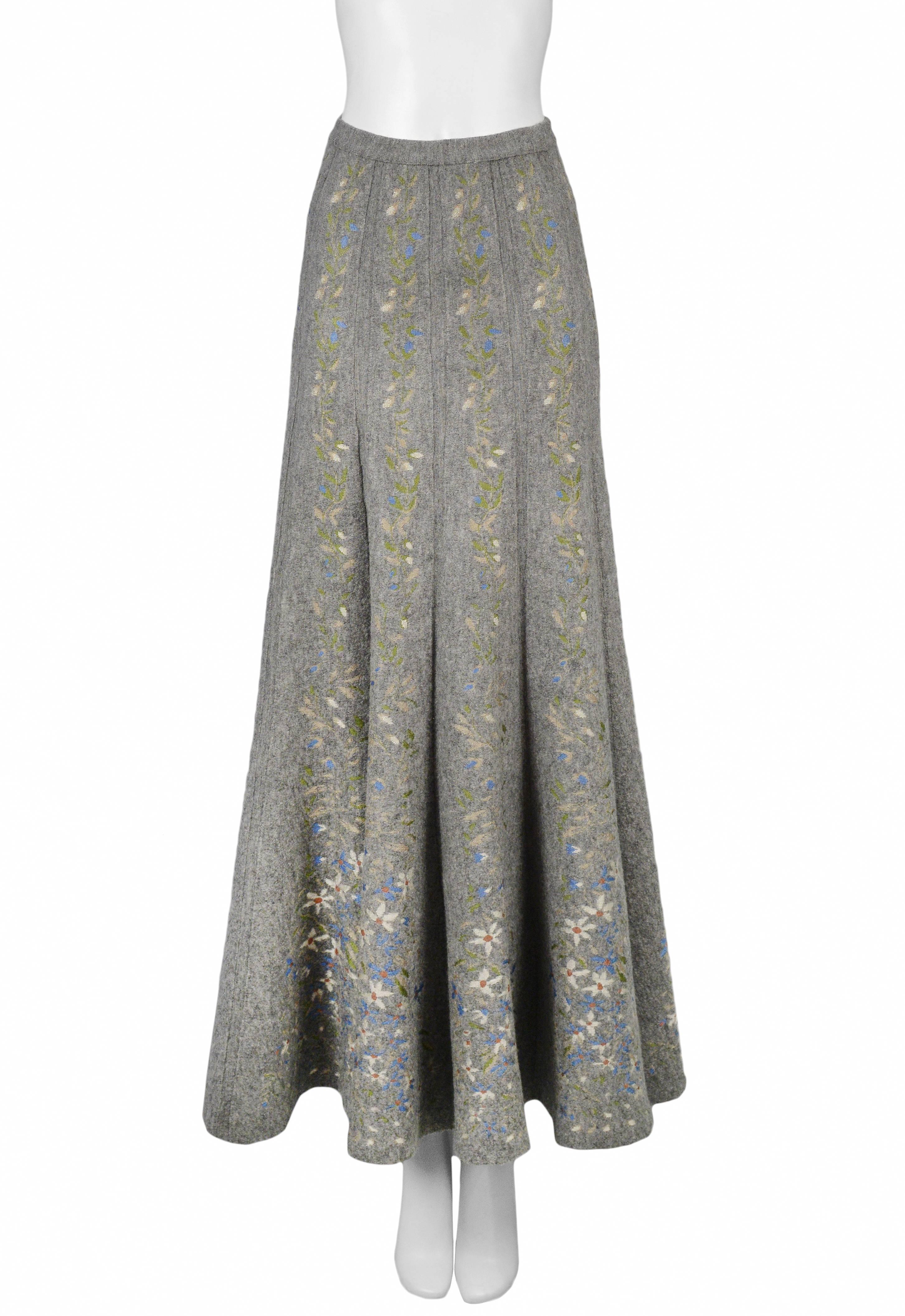 Gray Alaia Iconic Grey Floral Instarsia Skirt 1990