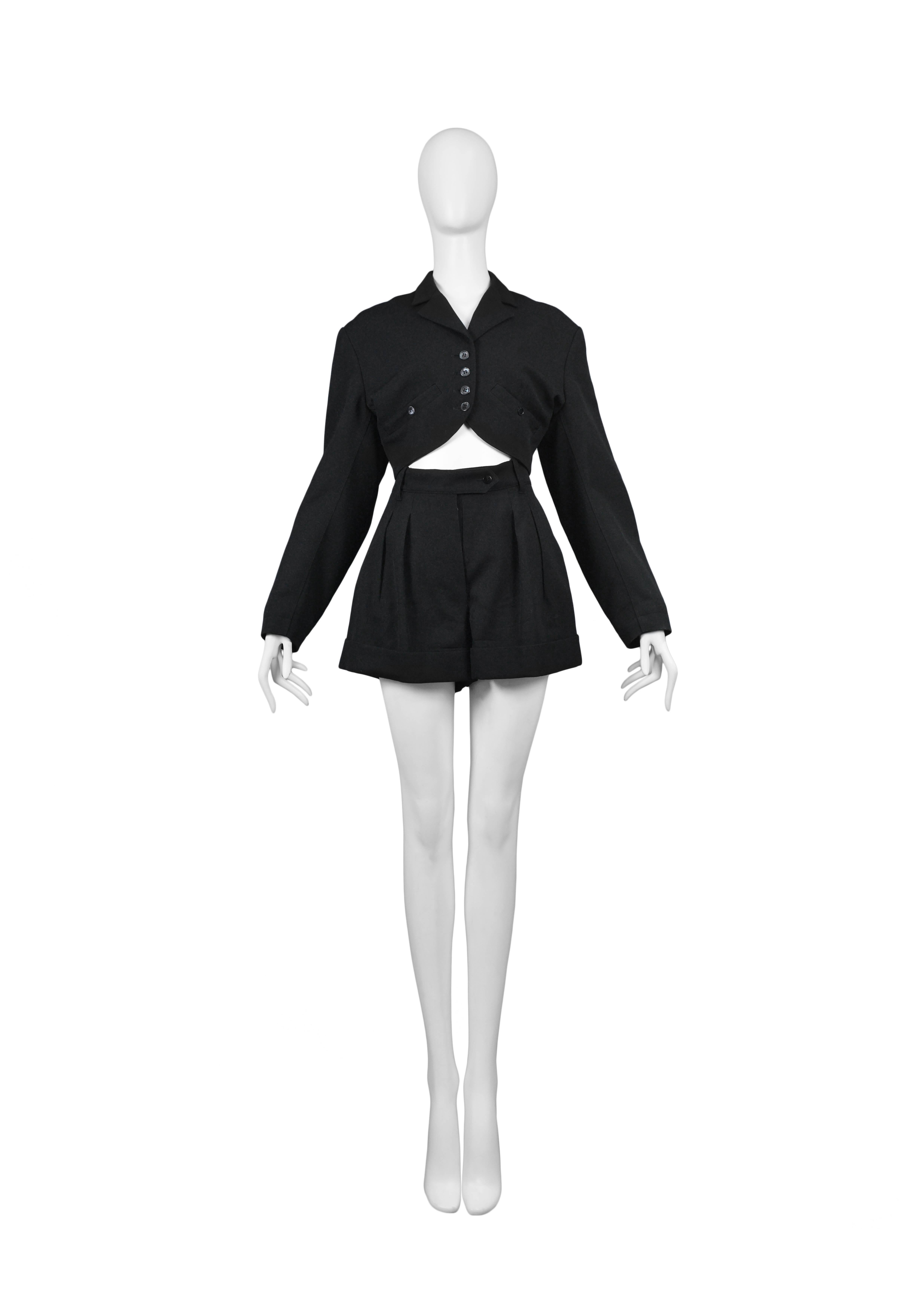 Azzedine Alaia black cropped jacket and pleated shorts ensemble. Circa, 1980's.
Please inquire for additional images.