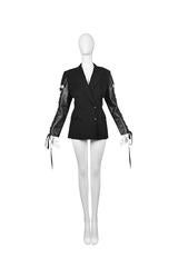 Gaultier Black Leather Lace Up Sleeve Jacket
