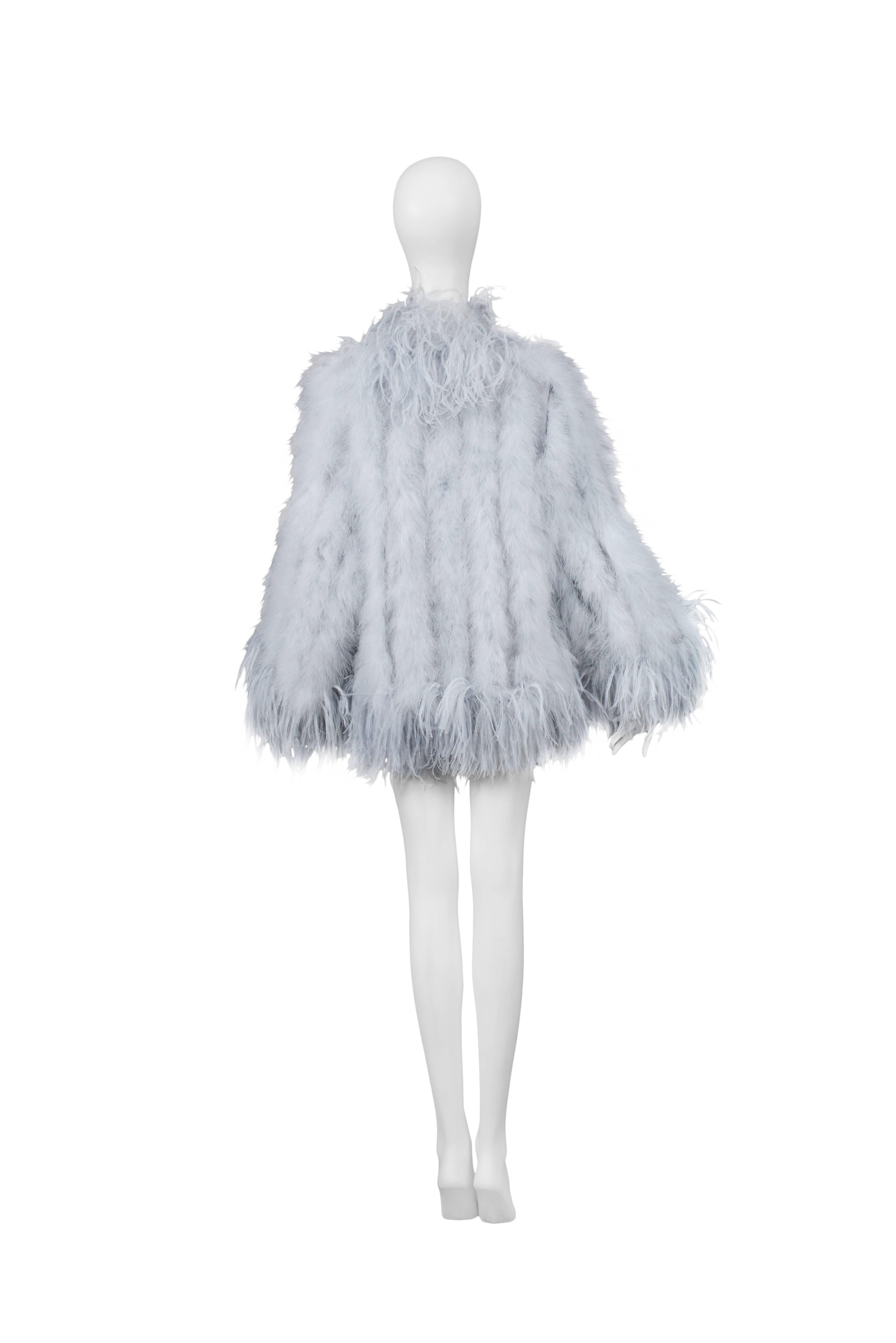 Yves Saint Laurent Silver Grey Feather Coat In Excellent Condition In Los Angeles, CA