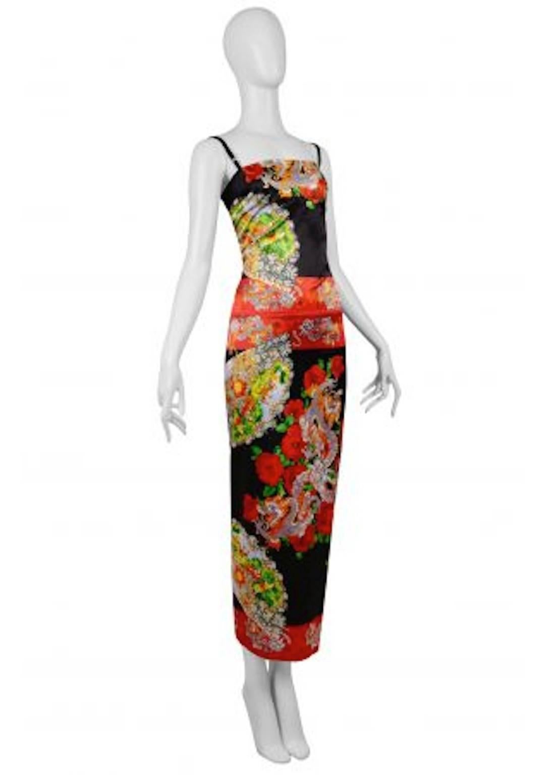 Dolce & Gabbana Red Floral Dragon Evening Gown 1999 In Excellent Condition In Los Angeles, CA