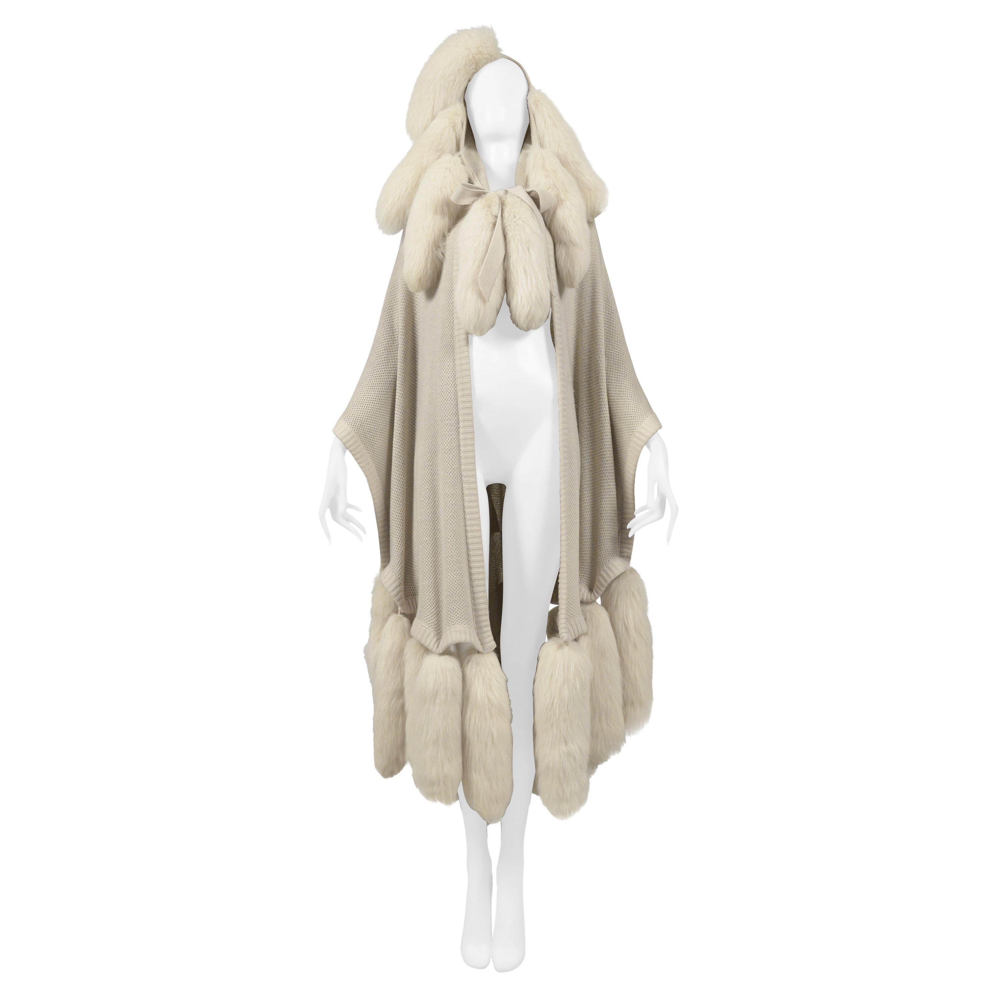 Alimia Paris Off-White Cape With Fur Tails & Leather Patches For Sale