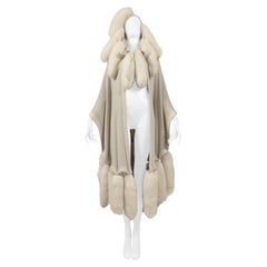 Alimia Paris Off-White Cape With Fur Tails & Leather Patches