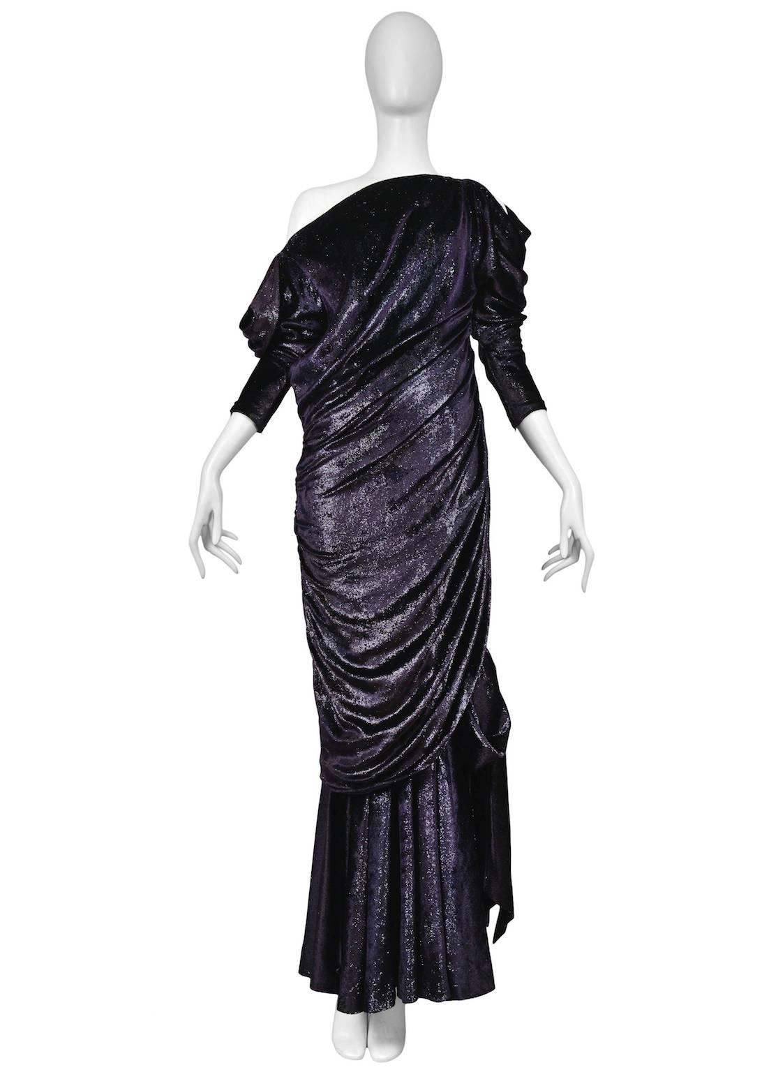 Black Yves Saint Laurent Couture Metallic Velvet Gown